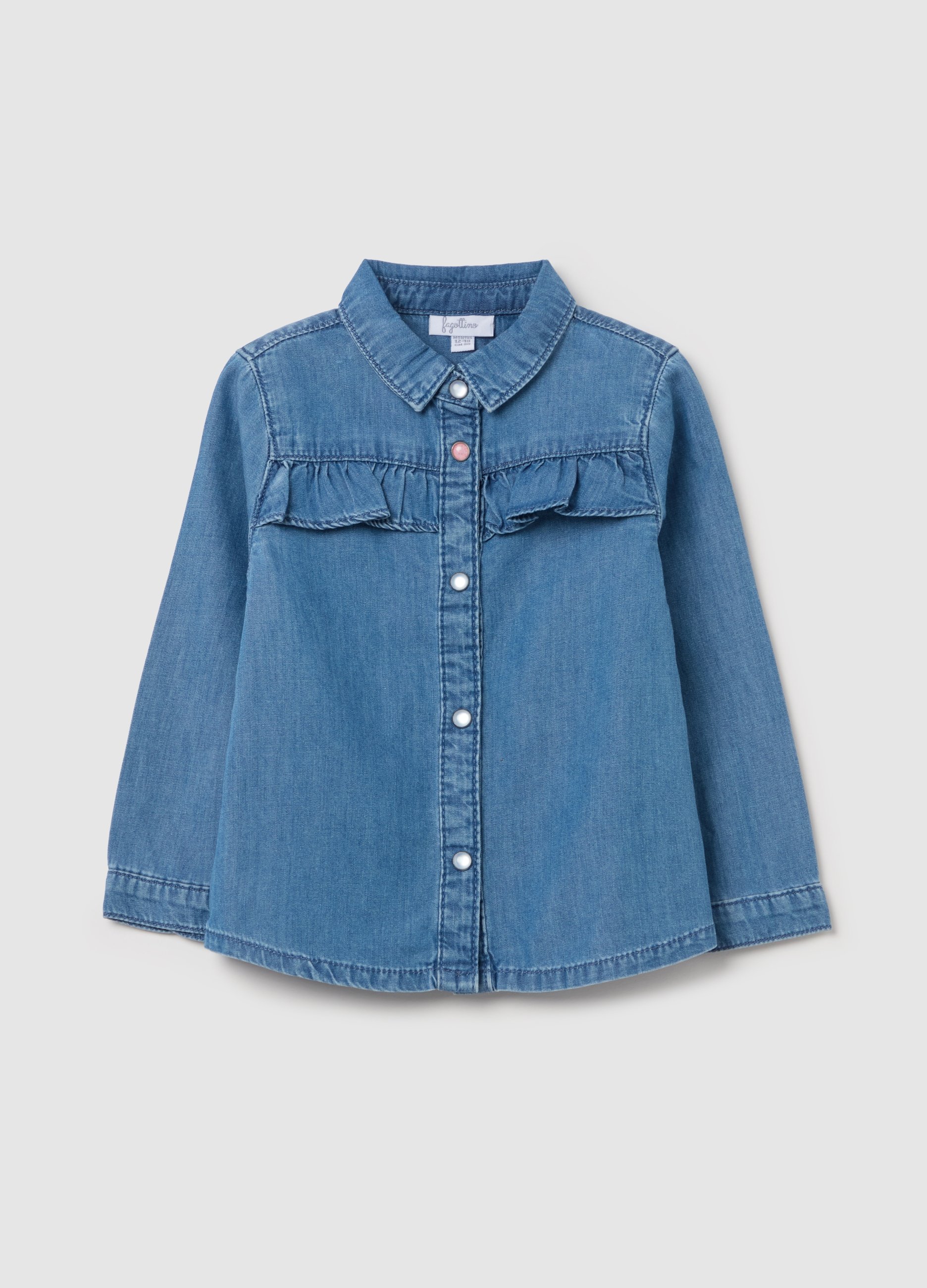 FAGOTTINO, Camisa De Denim Con Volante, Niña, Lavado medio, Talla: 12-18