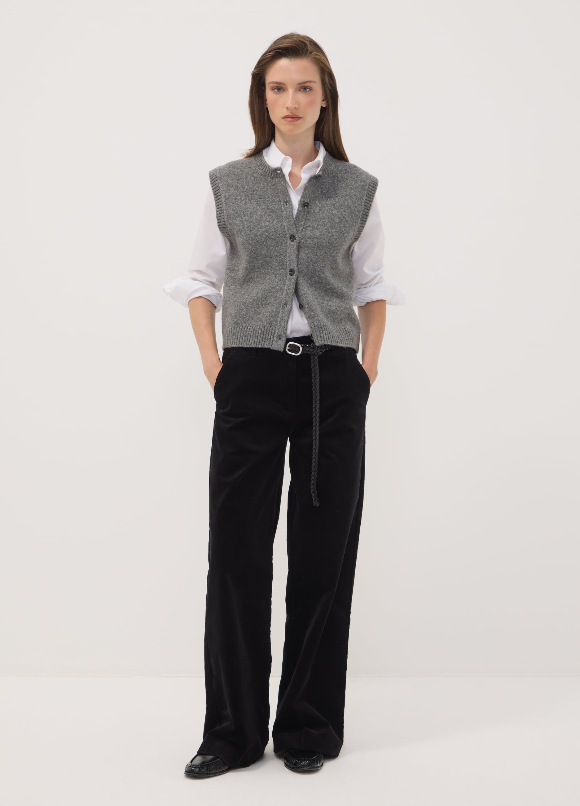 OVS, Pantaloni The Iconic Pants Neri In Cotone Elasticizzato A Coste Straight Fit, Donna, Nero, Taglia: 44