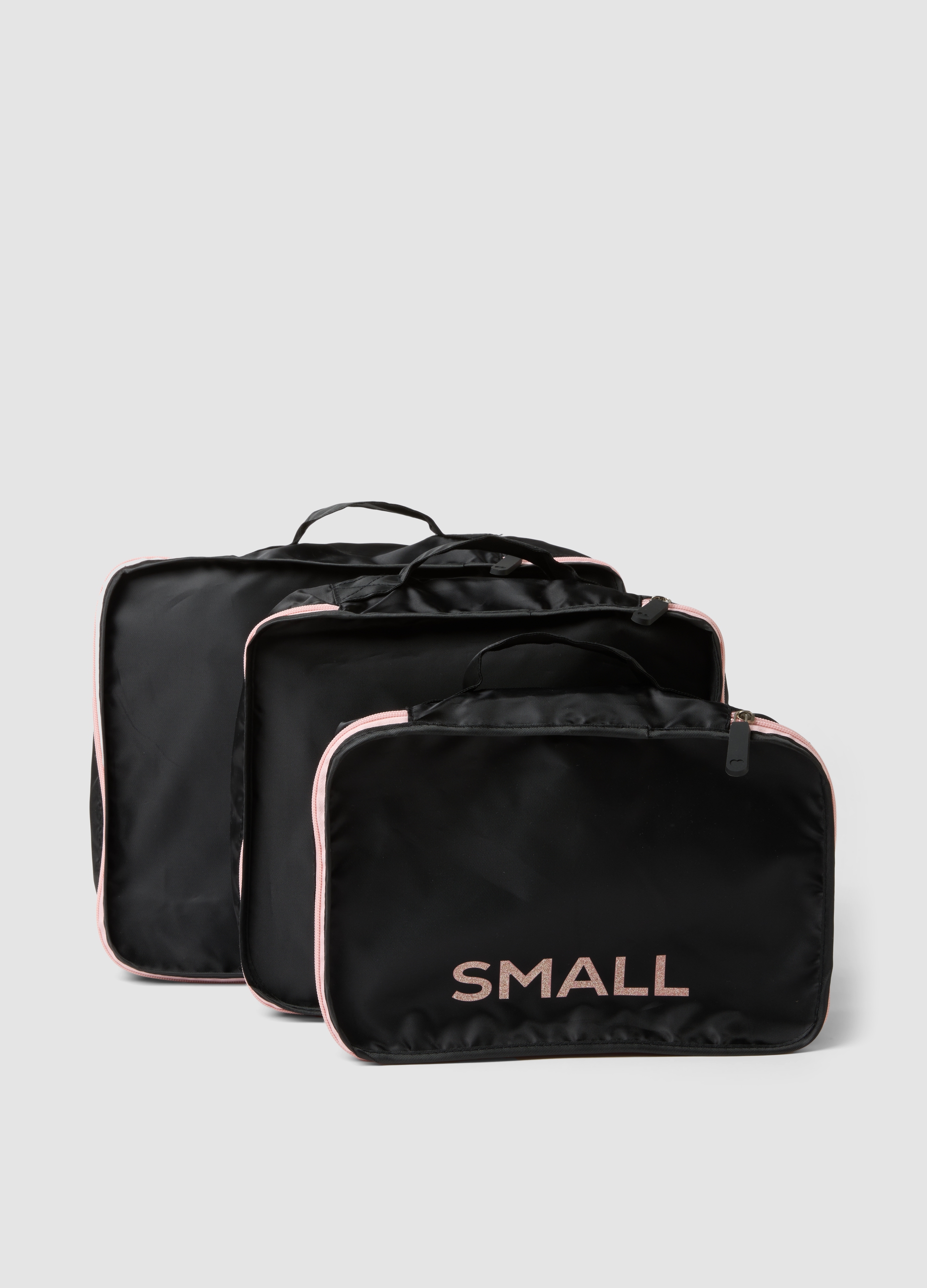 OVS, Set Di Tre Organizer Neri Da Viaggio Con Zip Rosa, Donna, Nero, Taglia: ONE SIZE