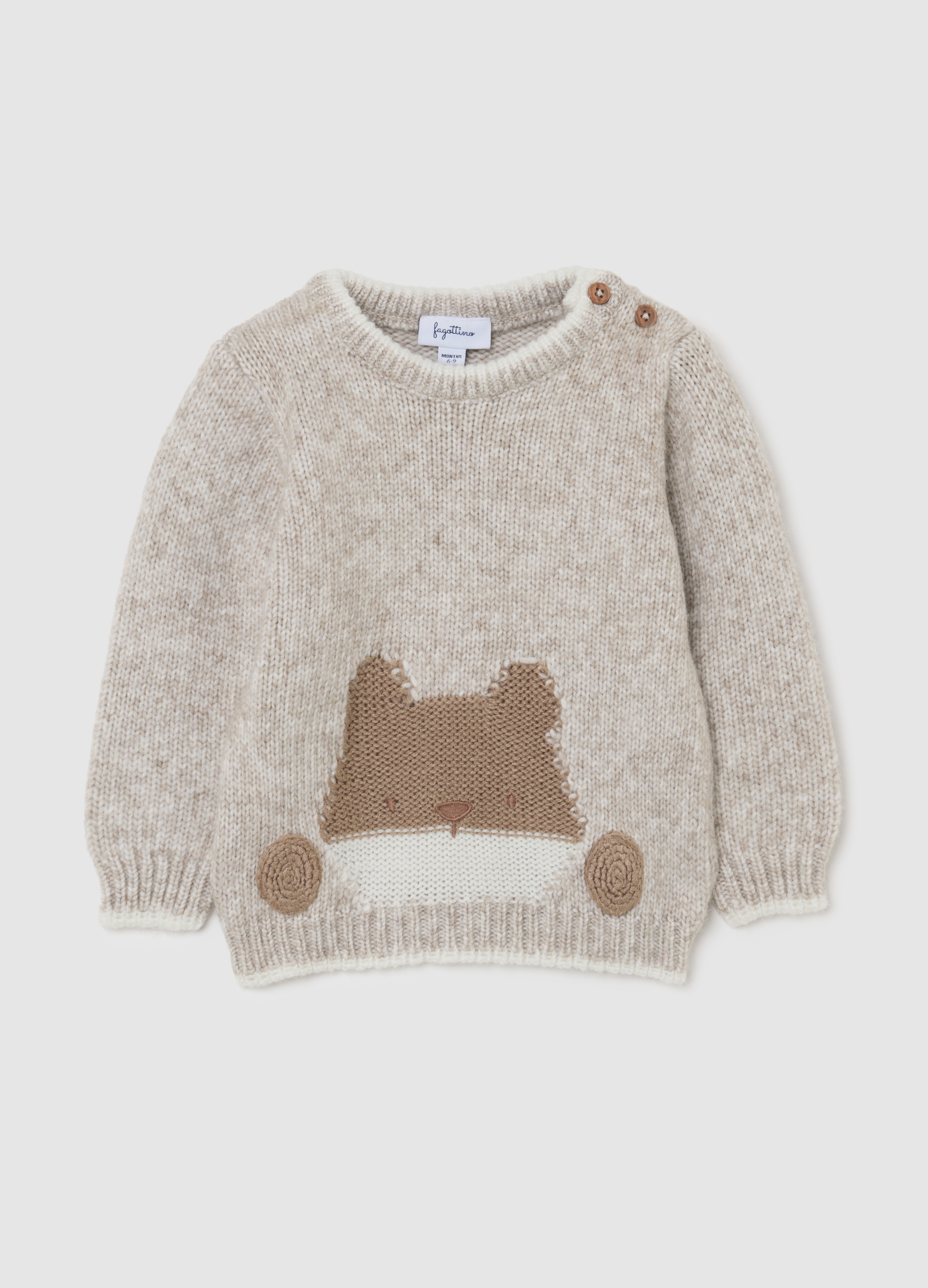 FAGOTTINO, Maglione Da Neonato Beige Regular Fit Con Stampa, Unisex, Beige, Taglia: 3-6