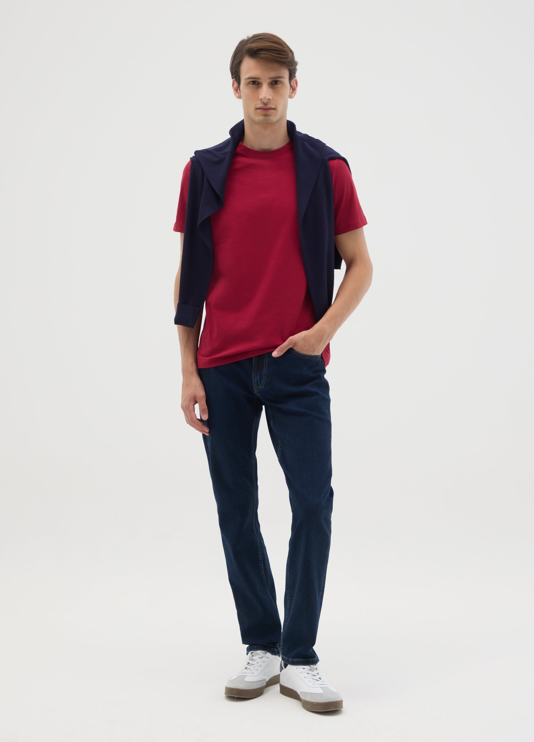 Camiseta Roja De Hombre En Puro Algodón, Hombre, Rojo Oscuro, Talla: L