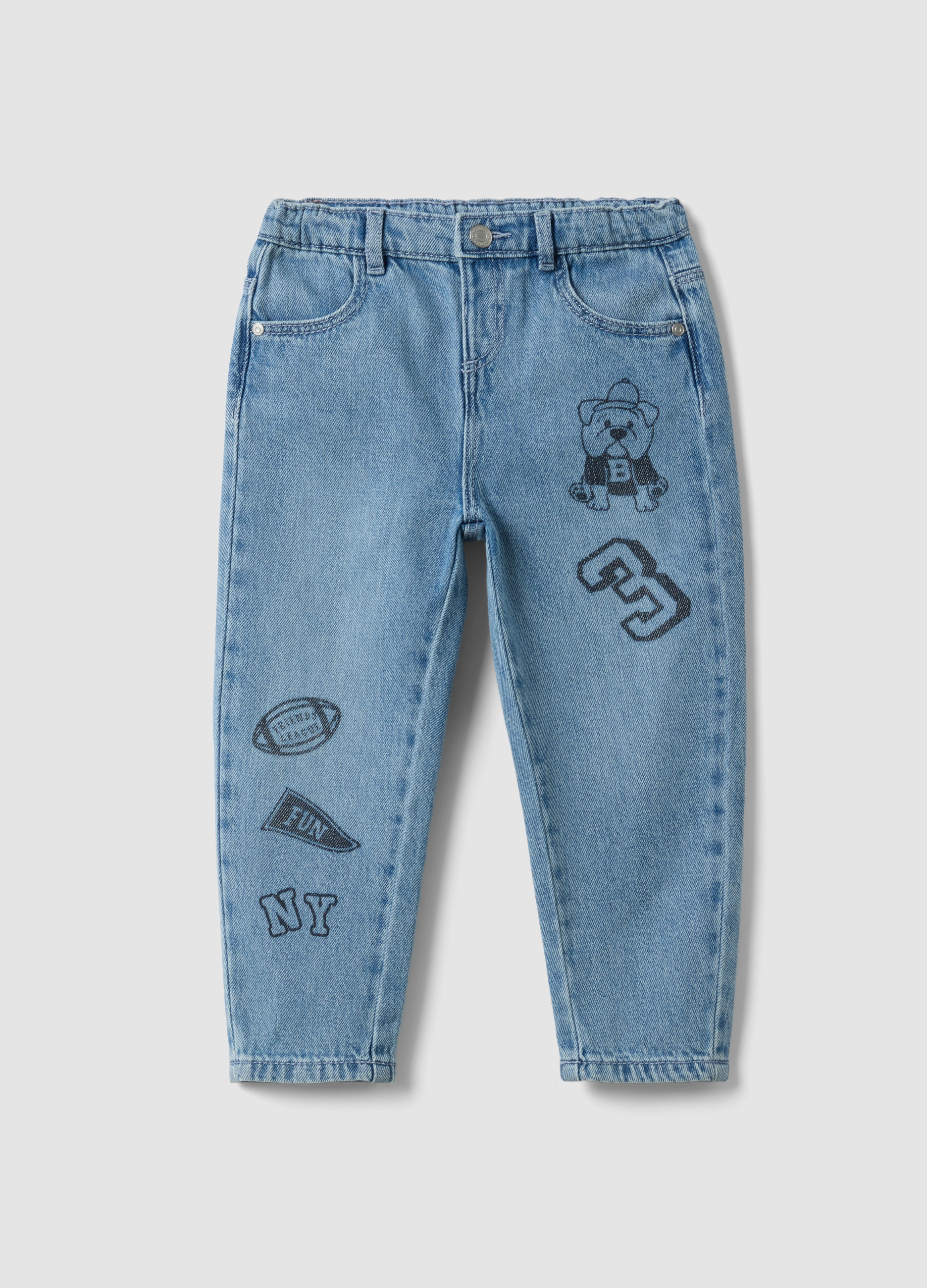 FAGOTTINO , Jeans Denim Azzurri In Misto Cotone E Viscosa Con Stampe College, Junge, Azzurro, Größe: 30-36