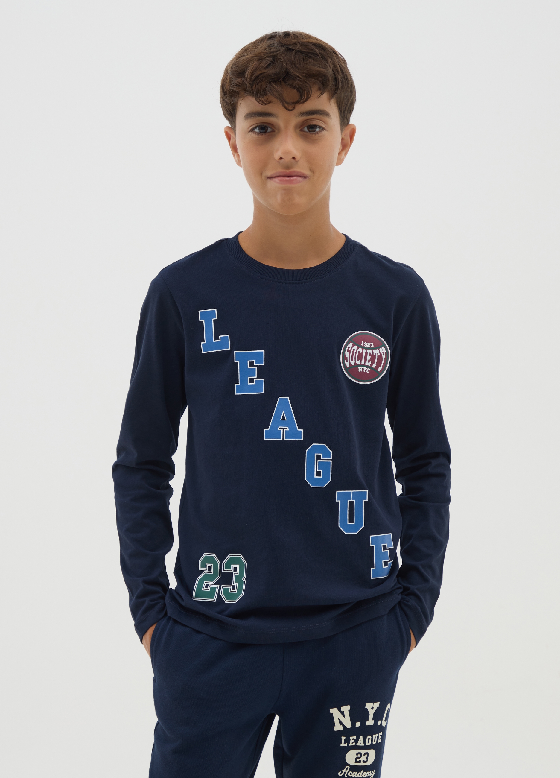 Jersey Azul De Niño En Algodón Puro Ajuste Regular, Niño, Azul marino, Talla: 11-12