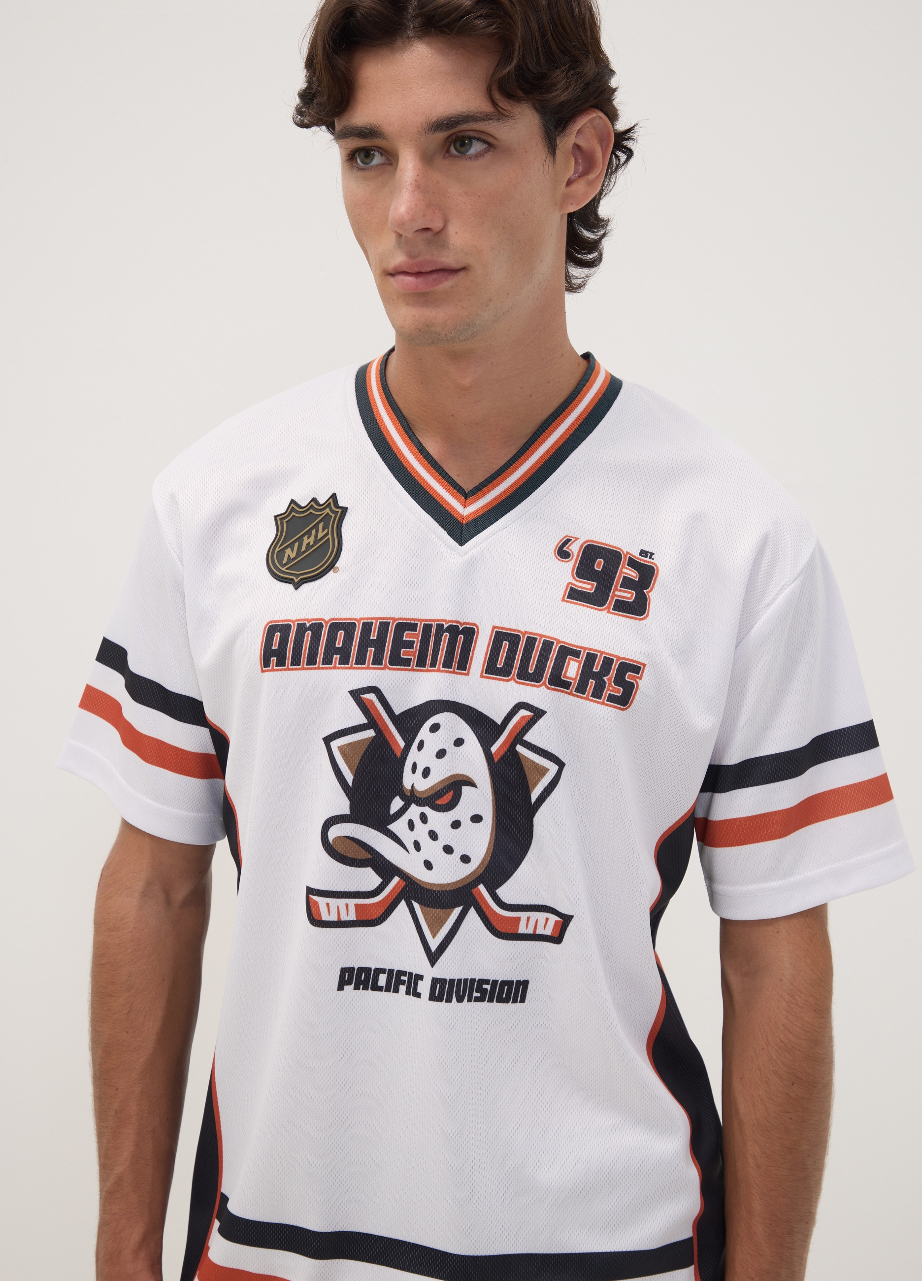 MLS, T-shirt Bianca Sportiva Con Stampa Anaheim Ducks, Uomo, Bianco, Taglia: S