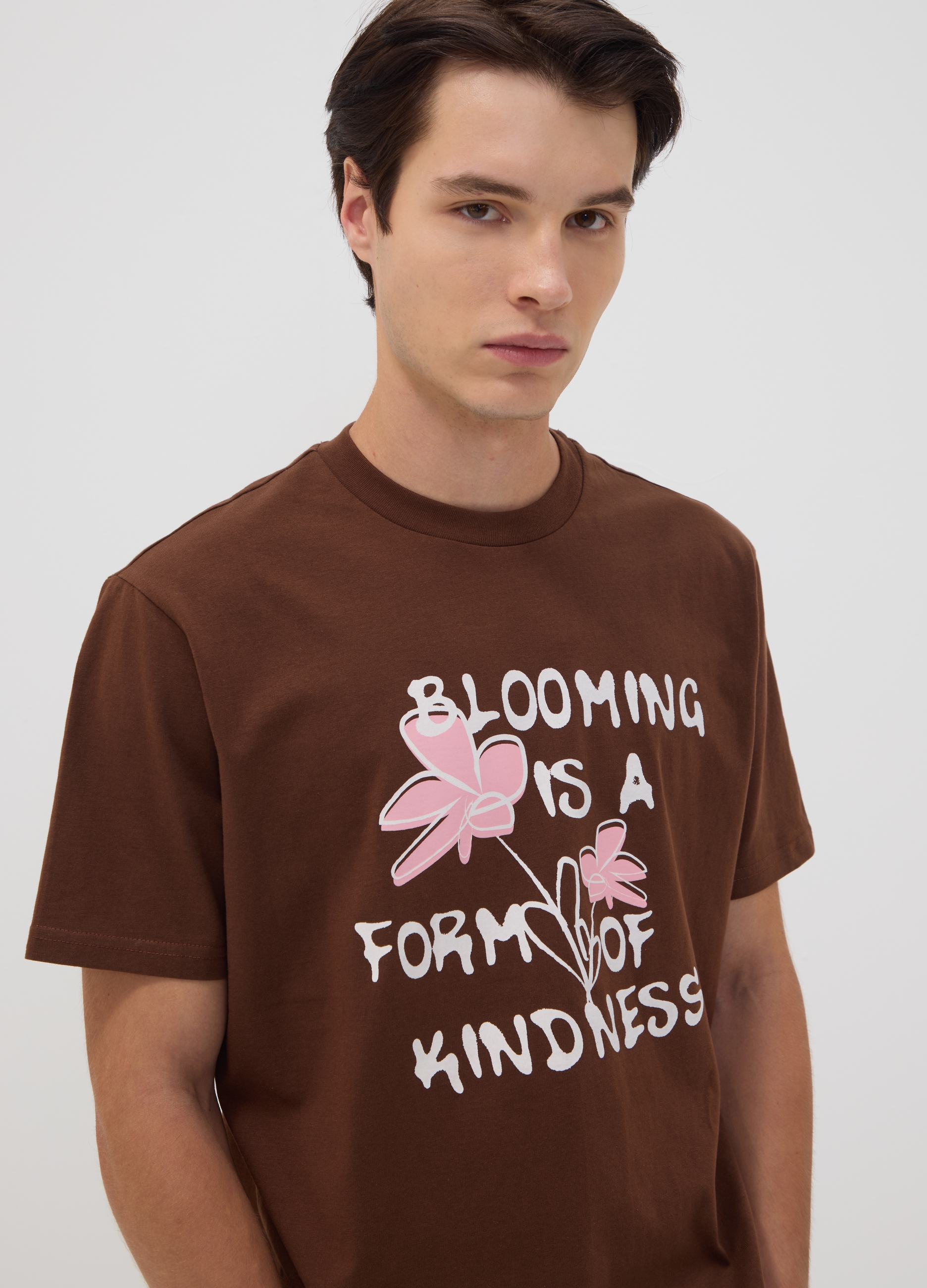 OVS, T-shirt Marrone In Puro Cotone Jersey Con Scritta Regular Fit, Uomo, Marrone, Taglia: L