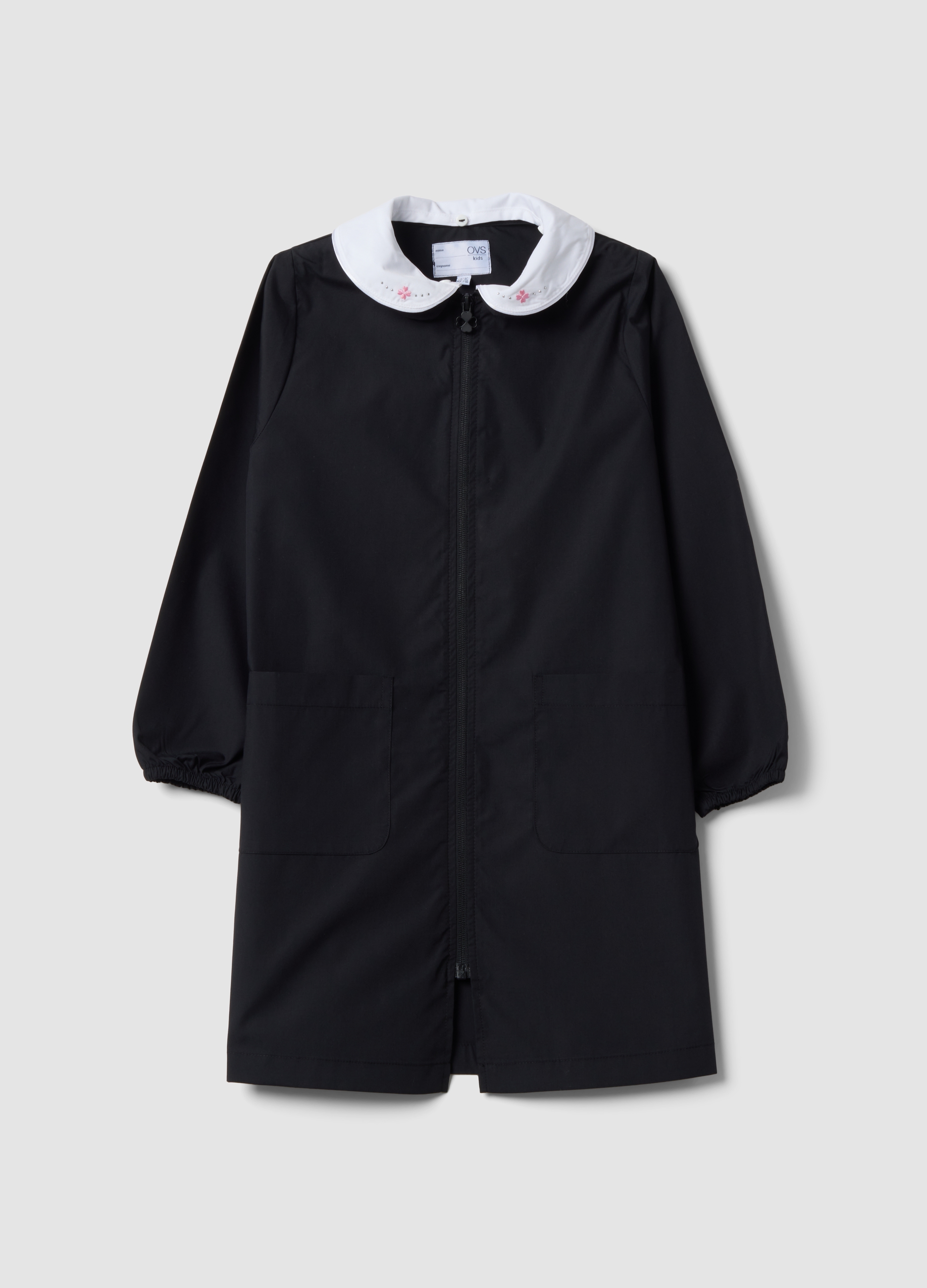 OVS KIDS, Grembiule Personalizzabile Nero Per La Scuola Con Colletto Bianco Da Bambina, Nero, Taglia: 5-6