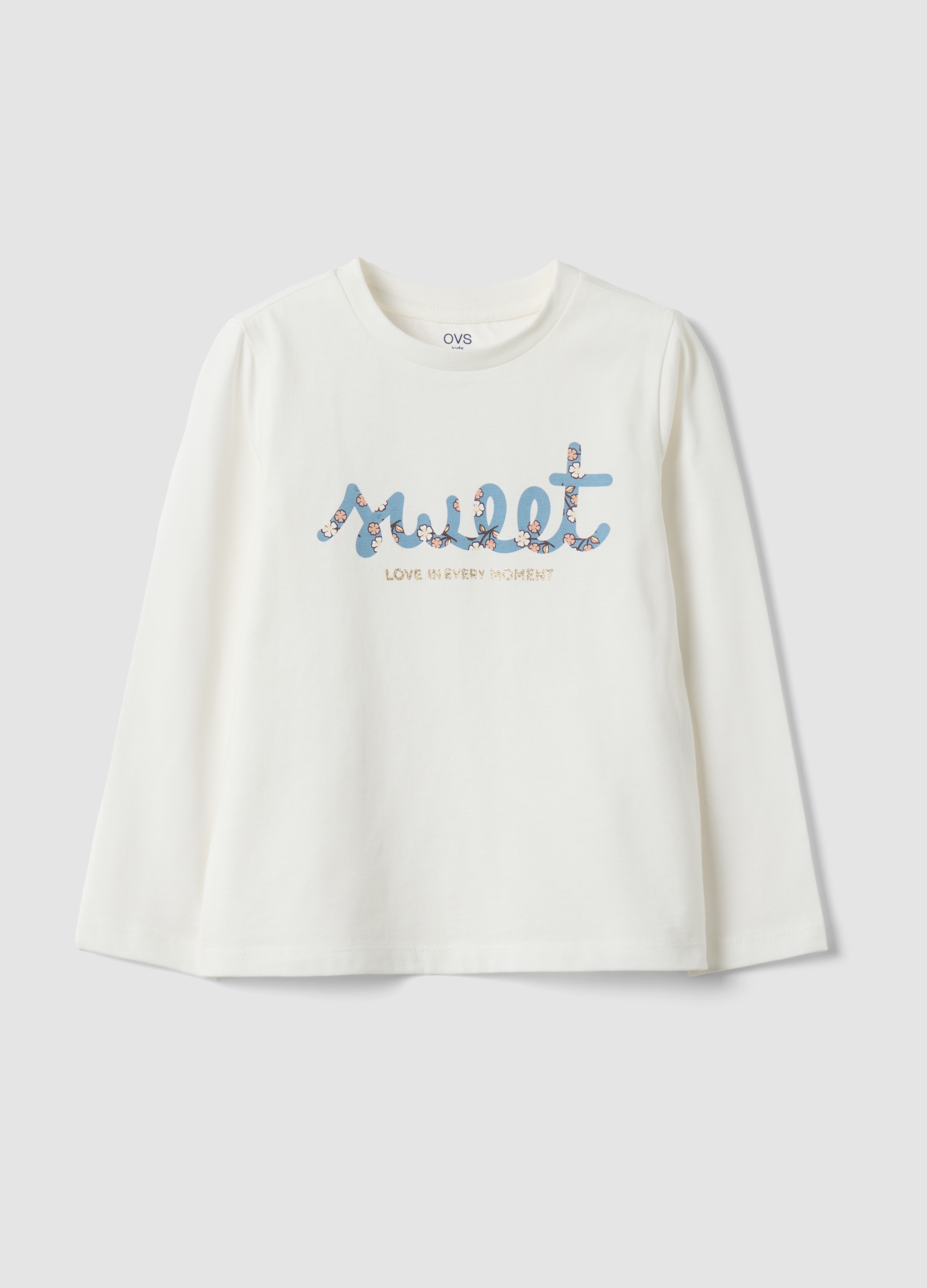 OVS KIDS, T-shirt Bianca In Puro Cotone Organico Con Stampa Frontale, Bambina, Bianco, Taglia: 4-5