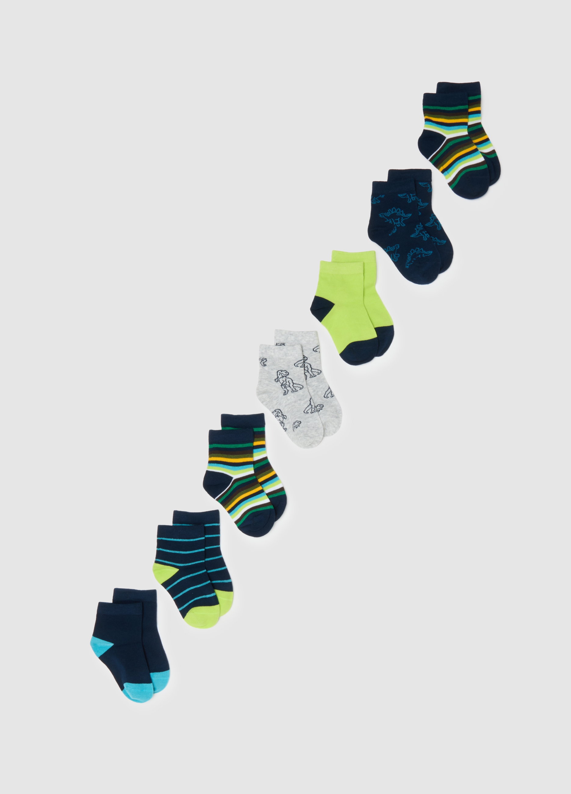 OVS KIDS, Multipack De Calcetines Cortos Multicolor De Algodón Para Niño, Niño, Grey/Blue/Green, Talla: 31/33