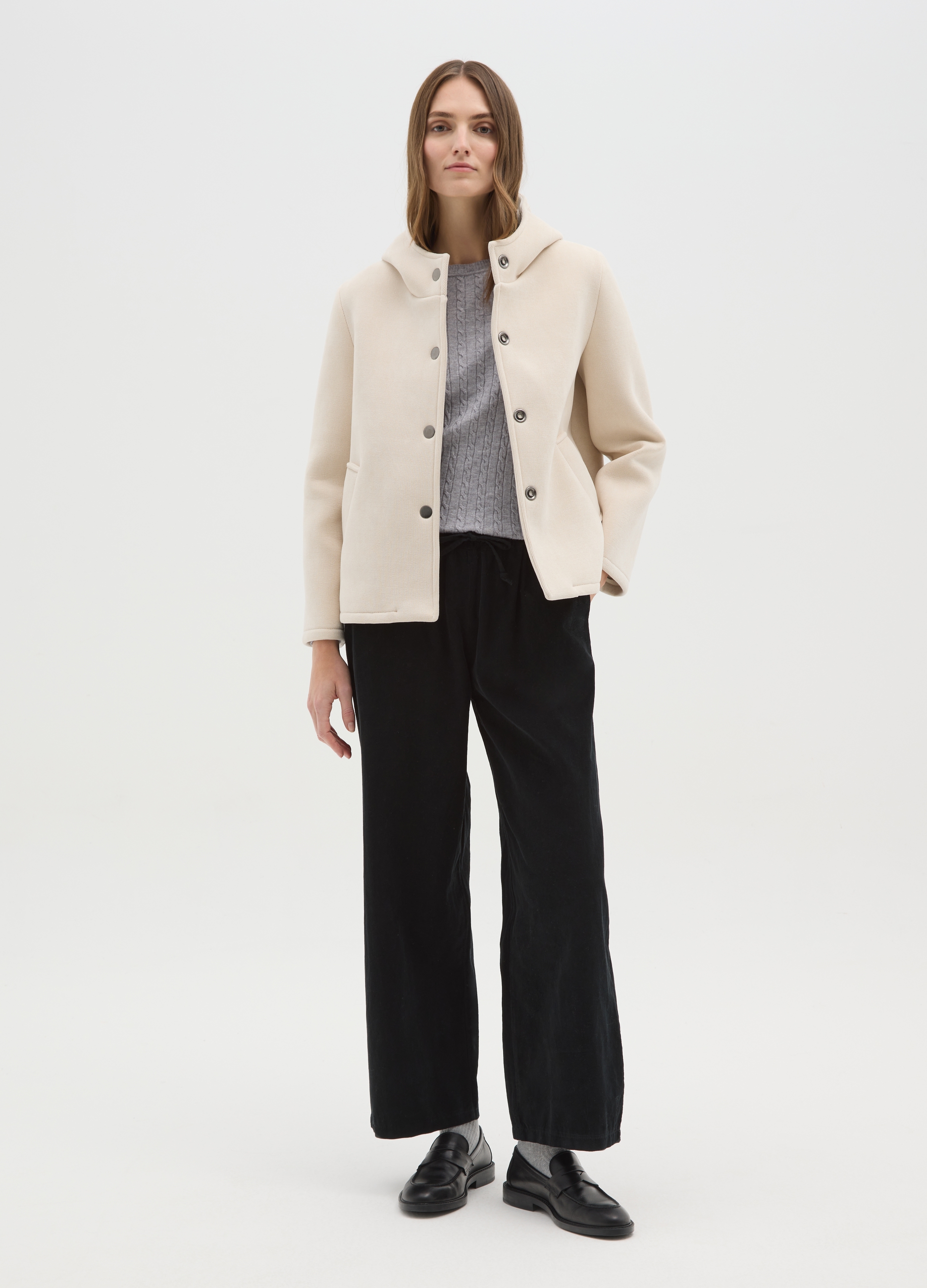 HYBRID, Giacca Beige In Tessuto A Costine Con Cappuccio, Donna, Beige, Taglia: S/M