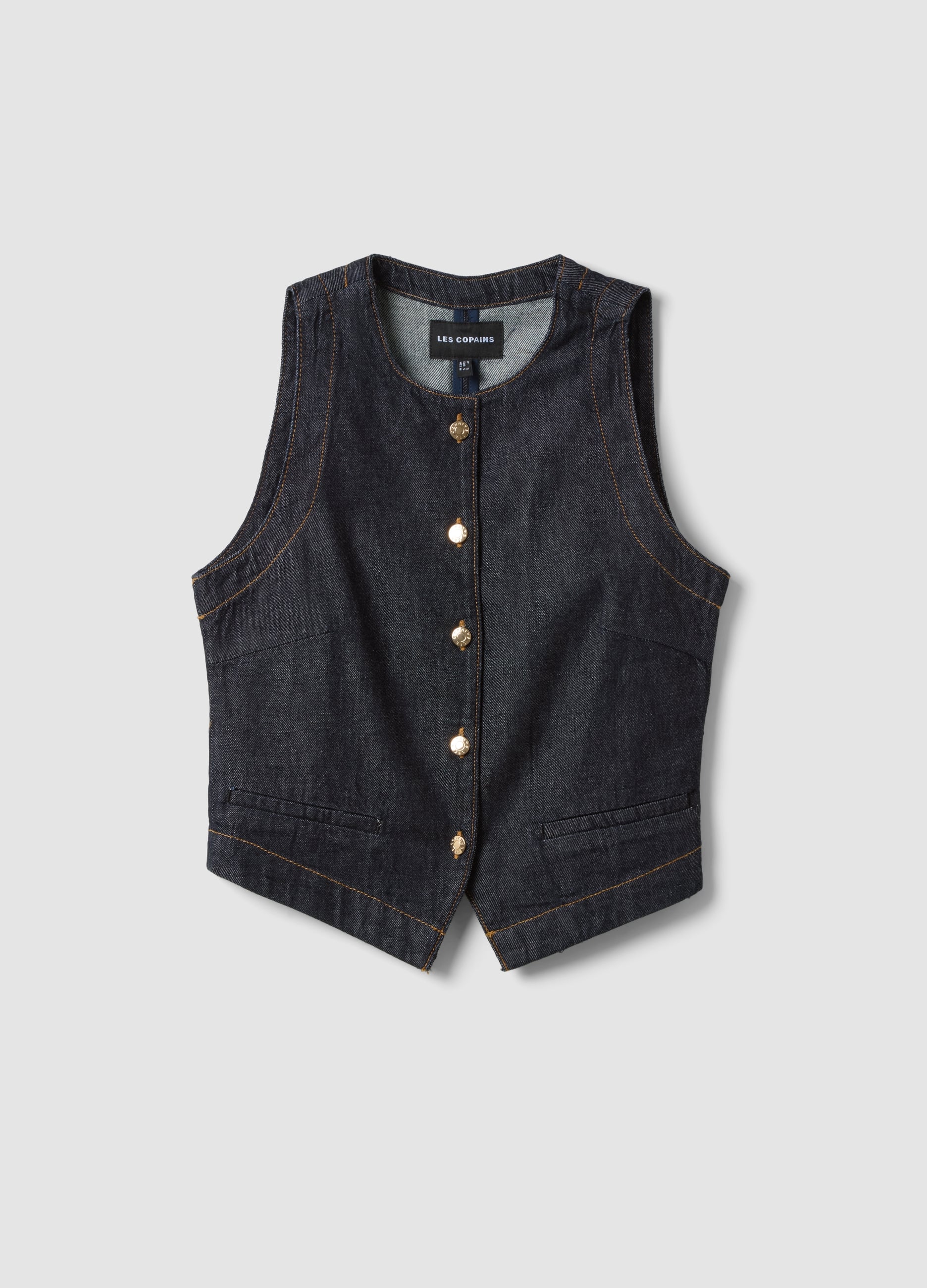 LES COPAINS, Gilet Denim Blu In Puro Cotone Regular Fit, Donna, Blu, Taglia: L