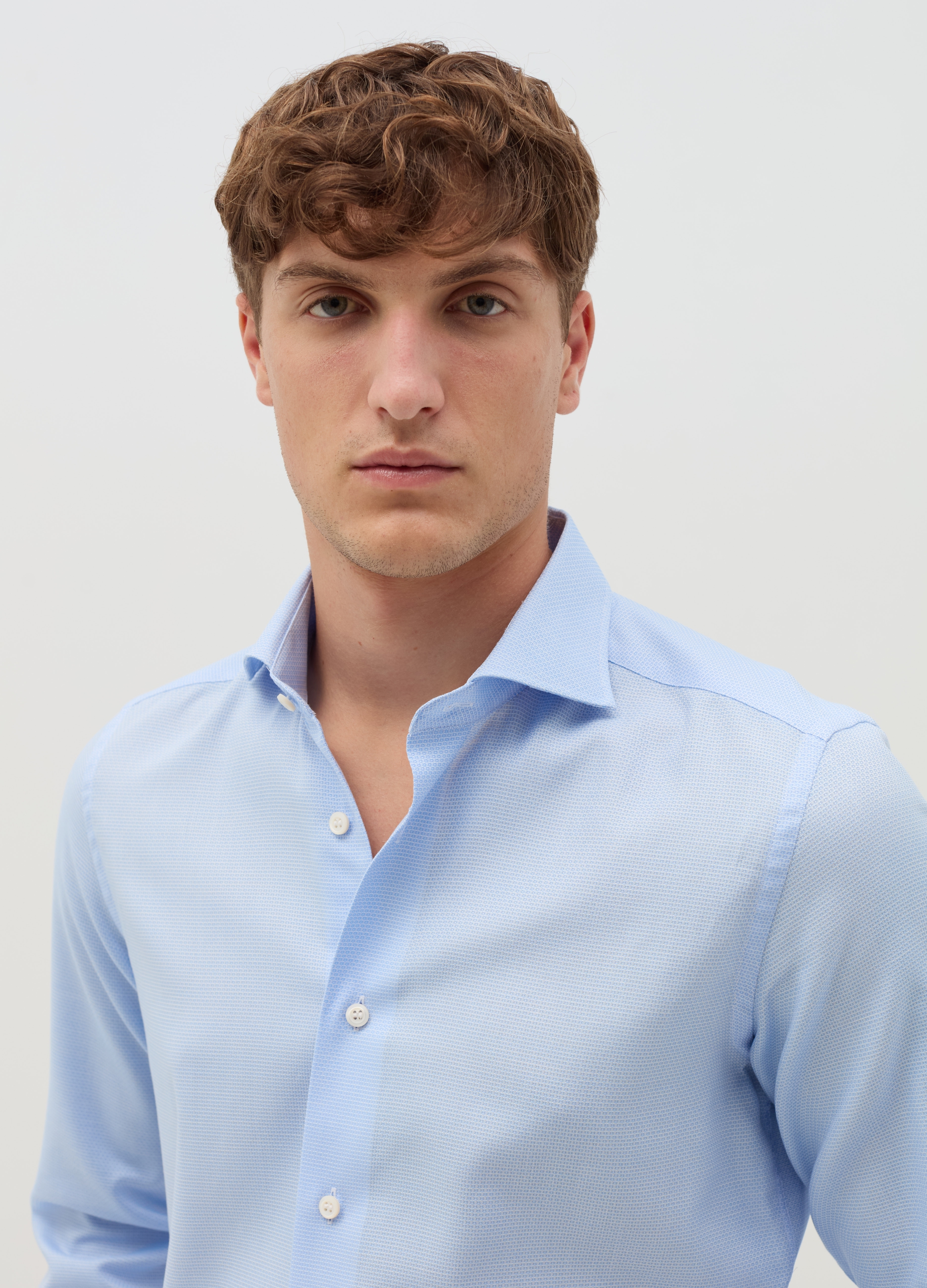 OVS, Camicia Slim Fit Con Micro Fantasia, Uomo, Azzurro, Taglia: 43