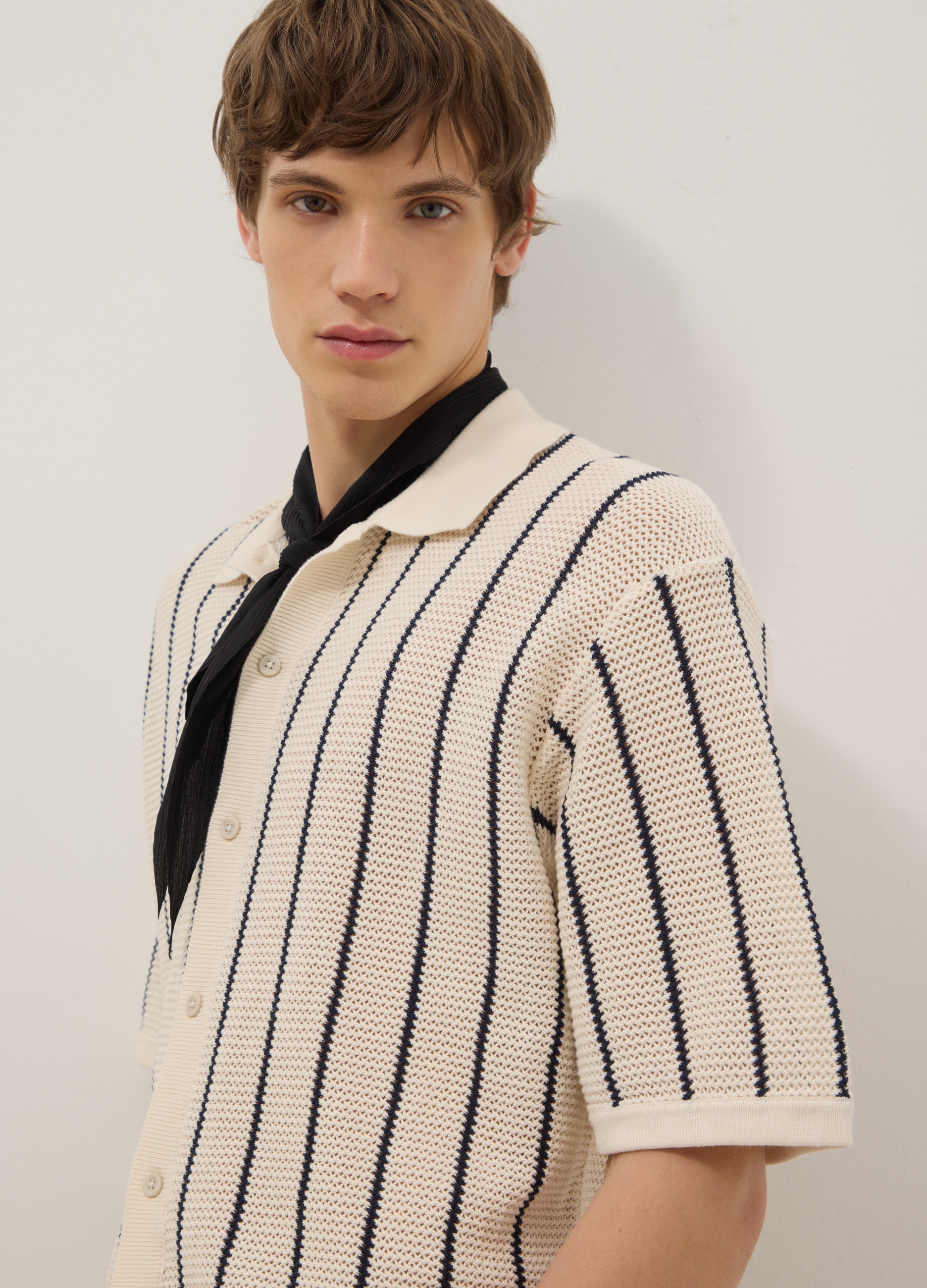 B.ANGEL, Polo De Algodón Puro Con Rayas Multicolor Regular Fit Con Cuello De Bolos, Hombre, Negro/Beige, Talla: S