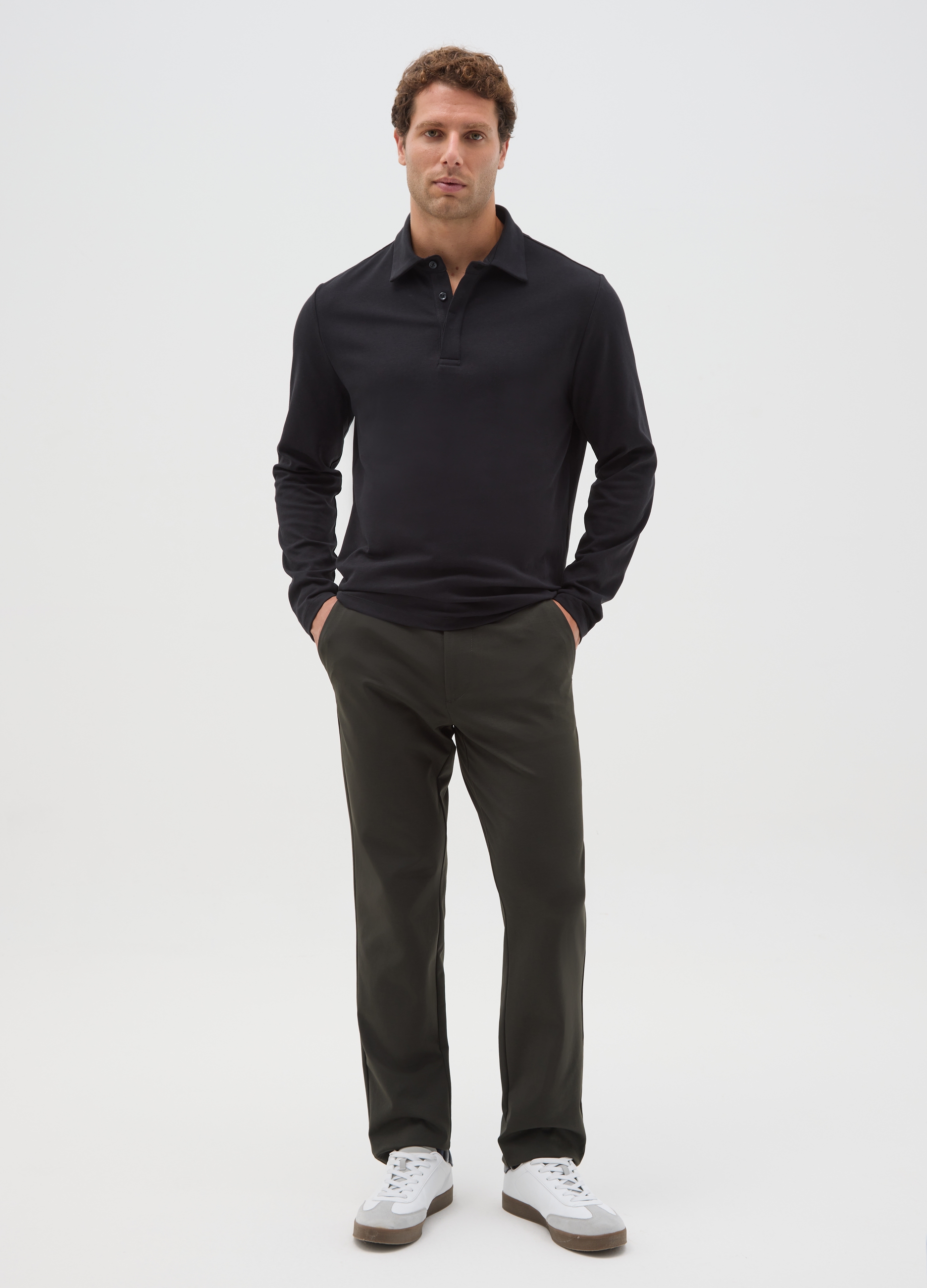 Pantalones Chino Verdes En Mezcla De Algodón, Ajuste Regular, Hombre, Verde oscuro, Talla: XXL