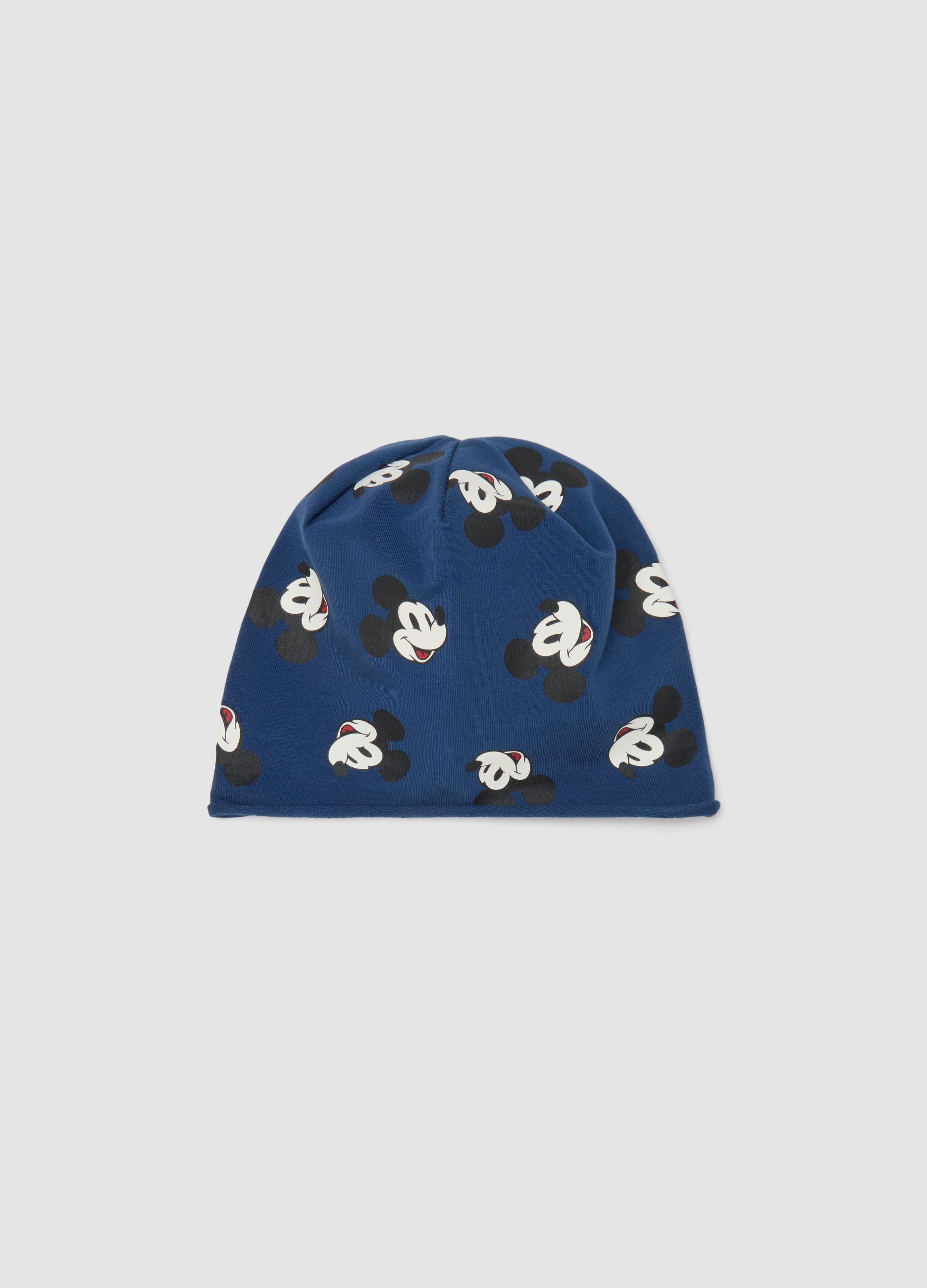 FAGOTTINO, Cappello Blu In Cotone Organico Elasticizzato Jersey Con Stampe Mickey, Bambino, Blu, Taglia: 50-52