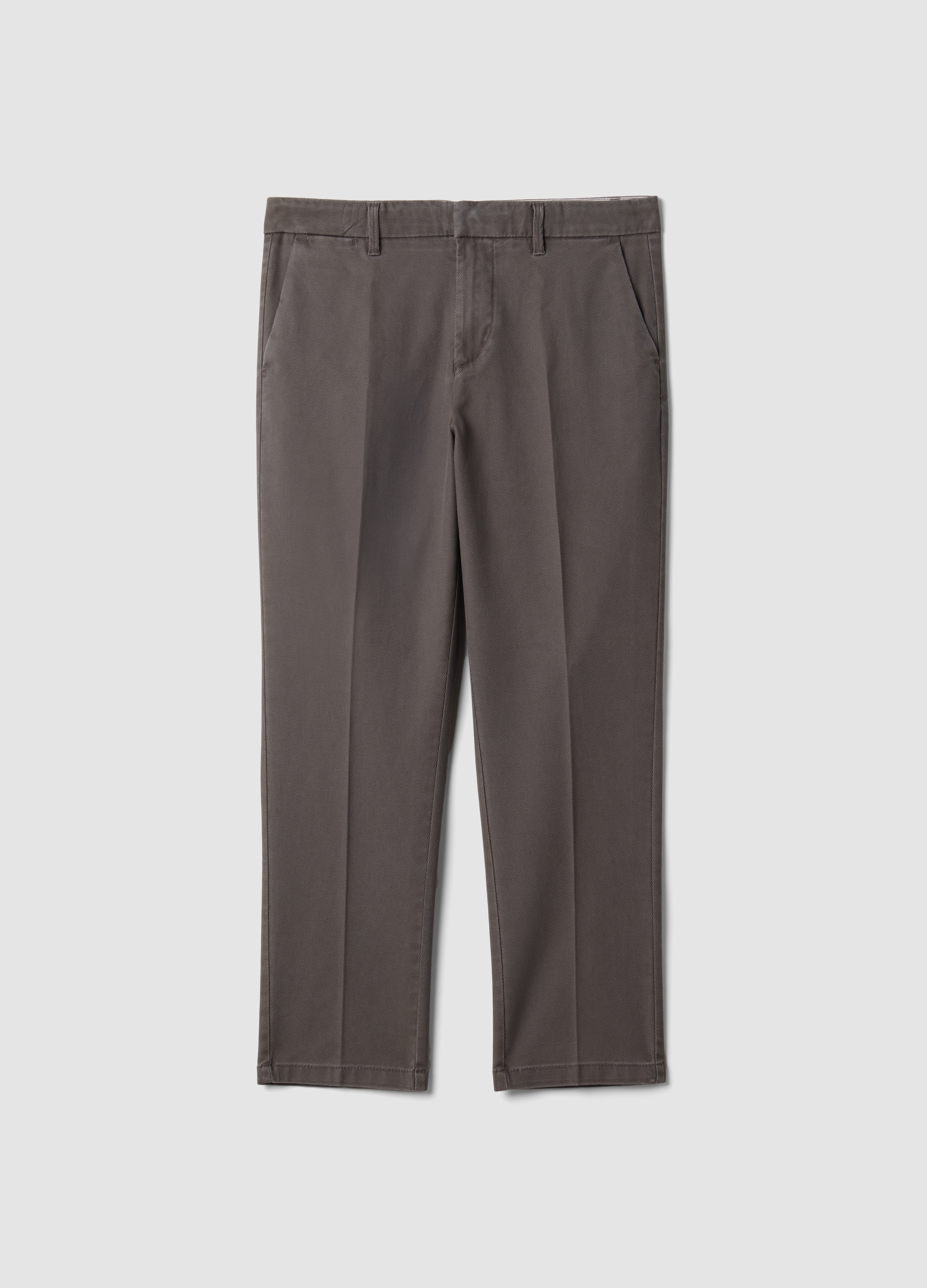 OVS, Pantaloni Chino Grigi In Twill Di Cotone Elasticizzato Regular Tapered Fit, Uomo, Grigio, Taglia: 54