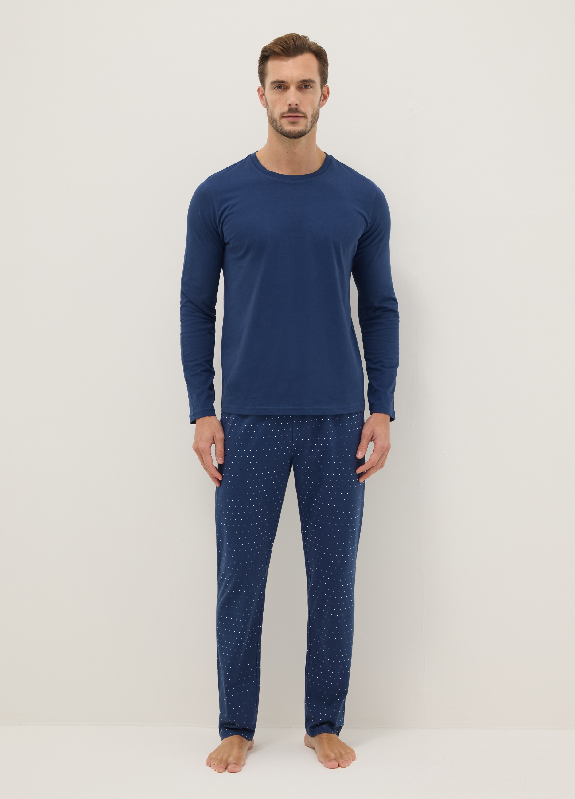 Pijama Azul De Algodón Puro Ajuste Regular, Hombre, Blu Bluette, Talla: L