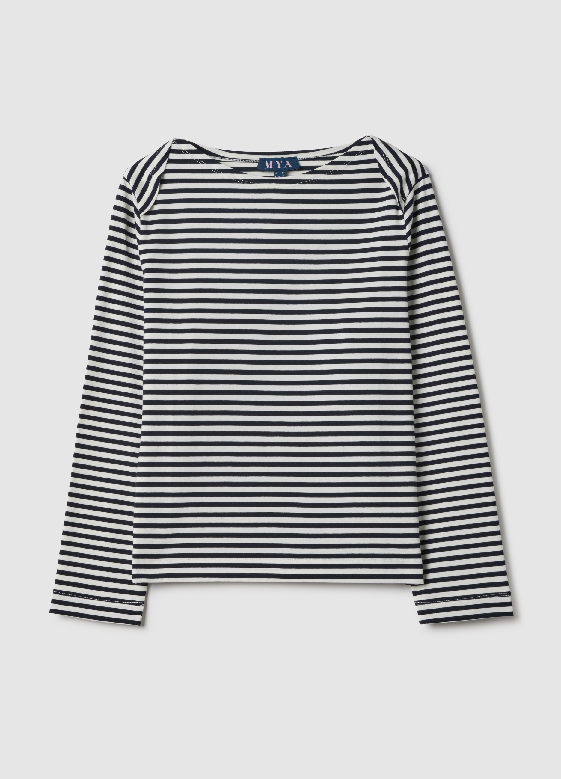 Camiseta De Algodón Elástico A Rayas Multicolor Corte Regular, Mujer, Blanco/azul, Talla: XXL