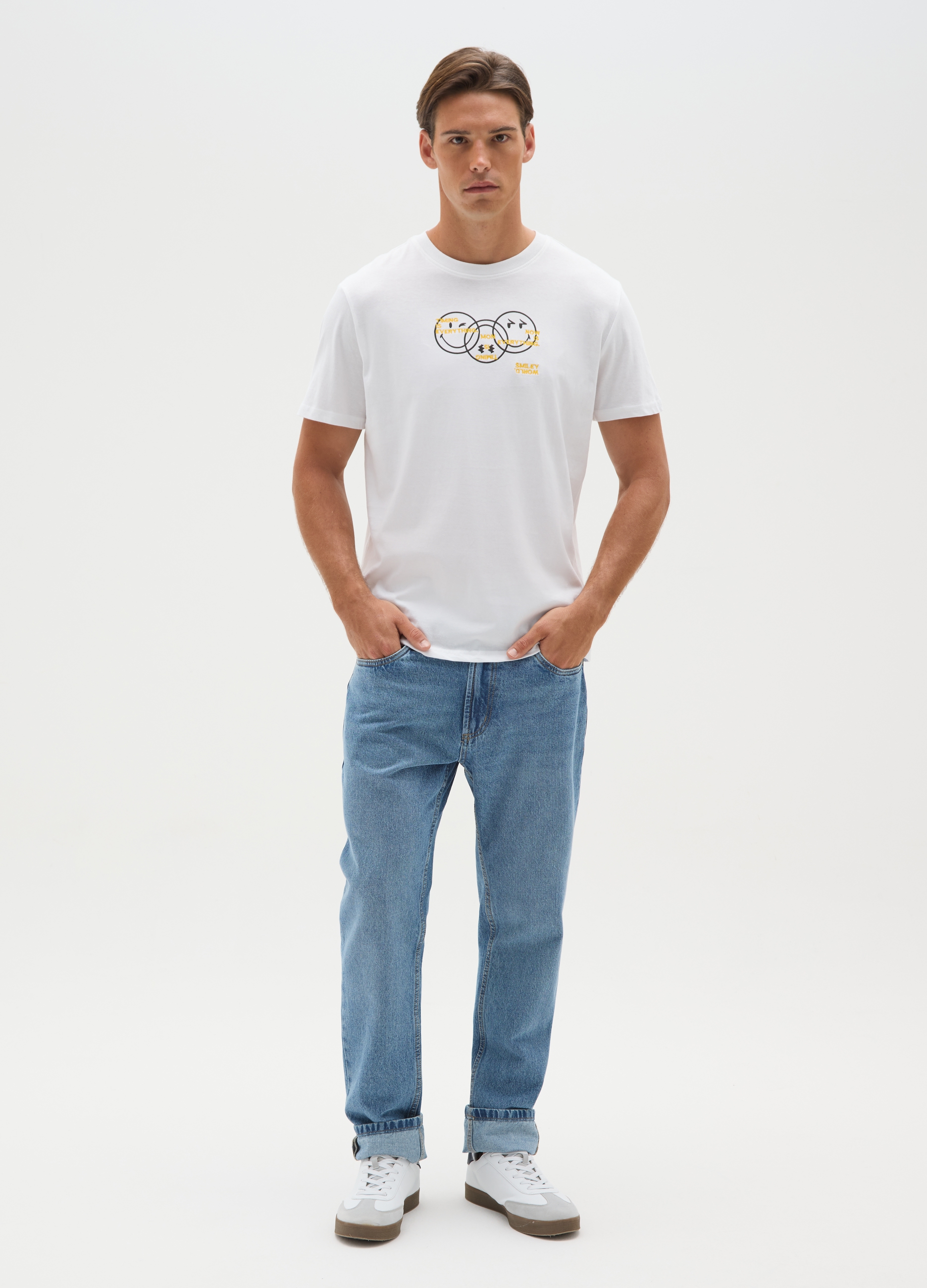 OVS , T-shirt Smileyworld® In Puro Cotone Bianco, Uomo, Multicolor, Taglia: S