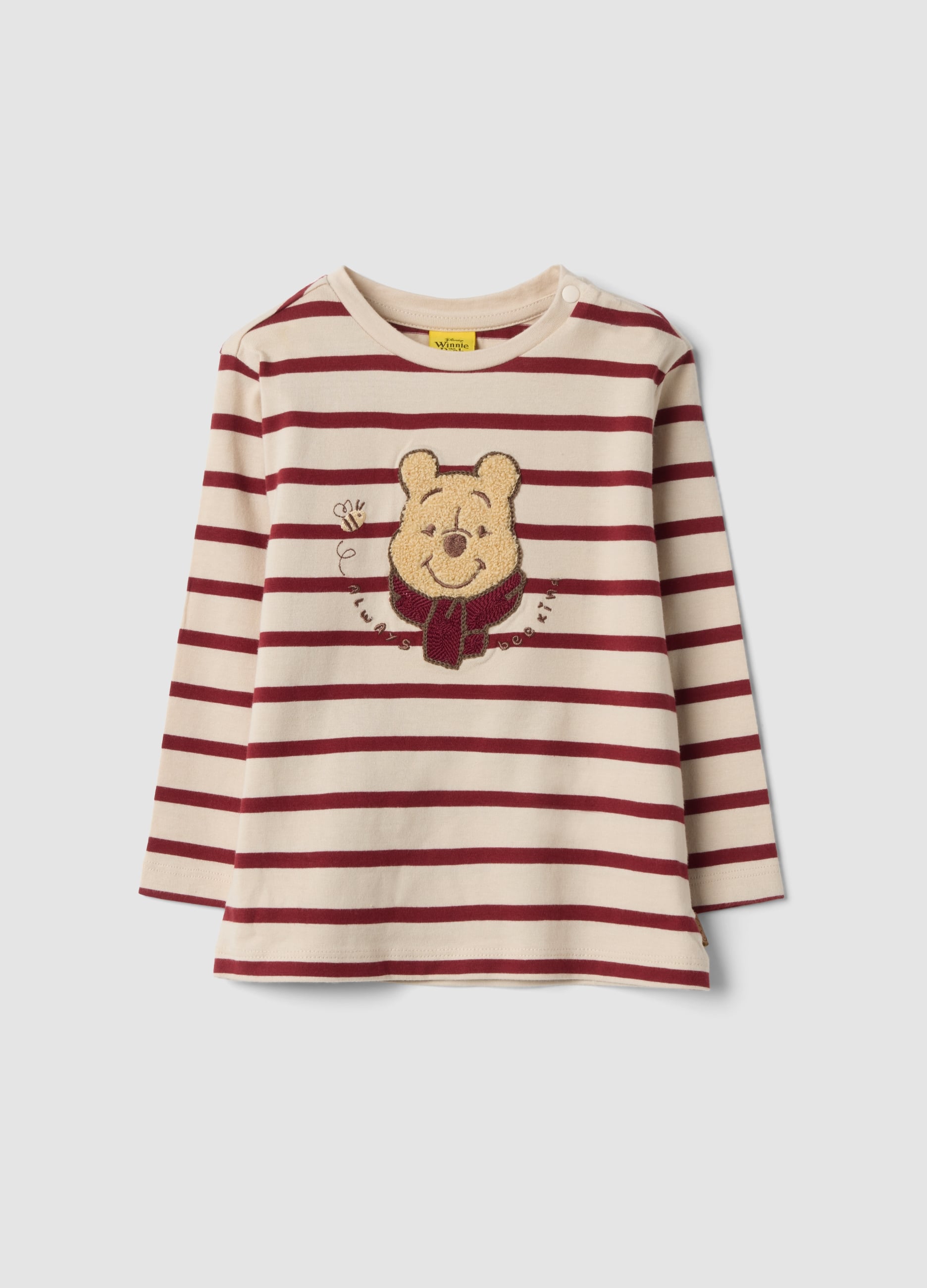 FAGOTTINO, Maglietta Beige A Righe In Puro Cotone Organico Con Stampa Winnie The Pooh, Bambino, Beige, Taglia: 9-12