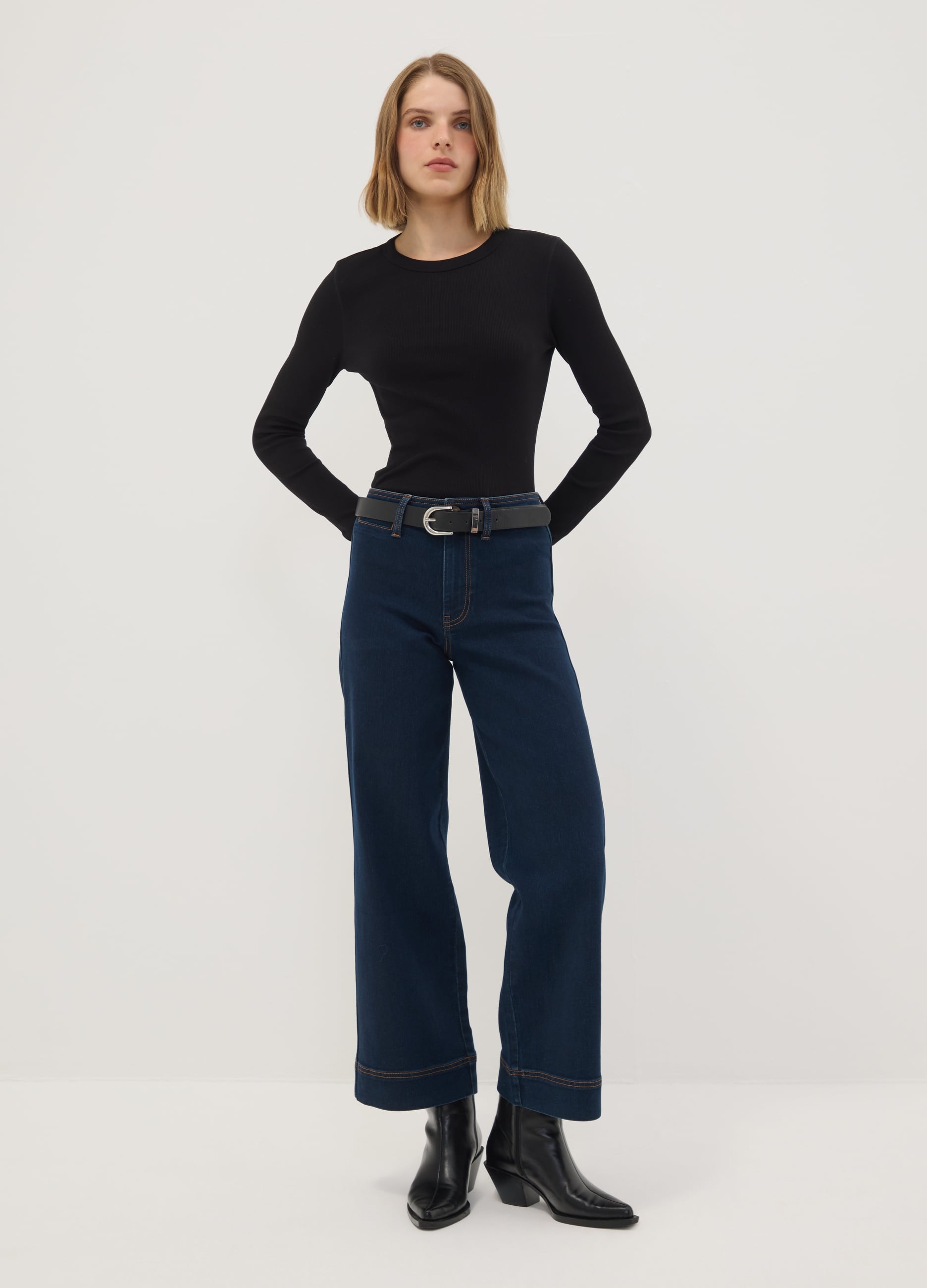 REPUBLIC OF DENIM, Jeans Blu Wide Leg In Cotone Elasticizzato, Donna, Blu, Taglia: 40