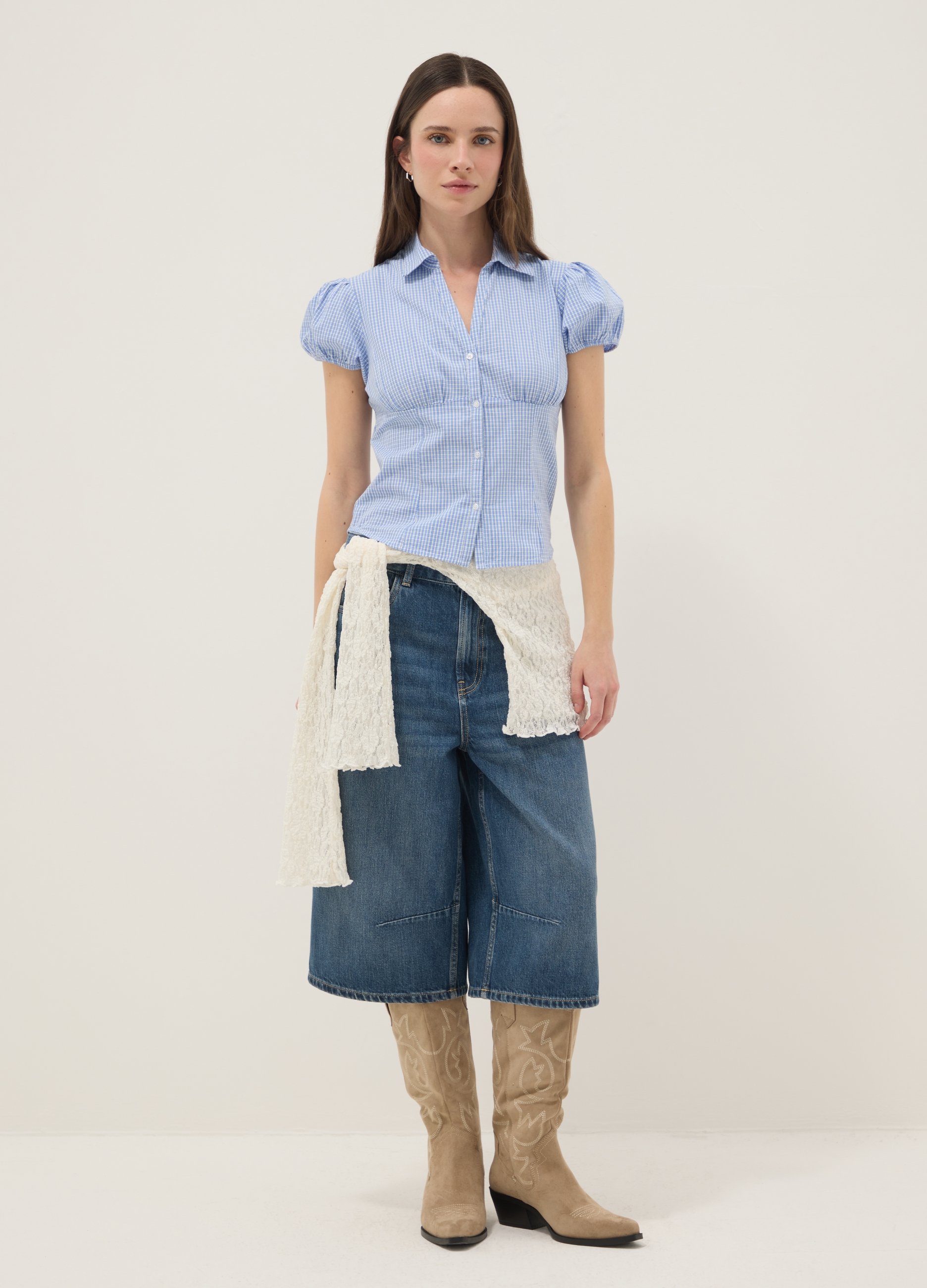 B.ANGEL, Shorts Baggy En Algodón Denim Azul Puro, Mujer, Azul vaquero, Talla: 40