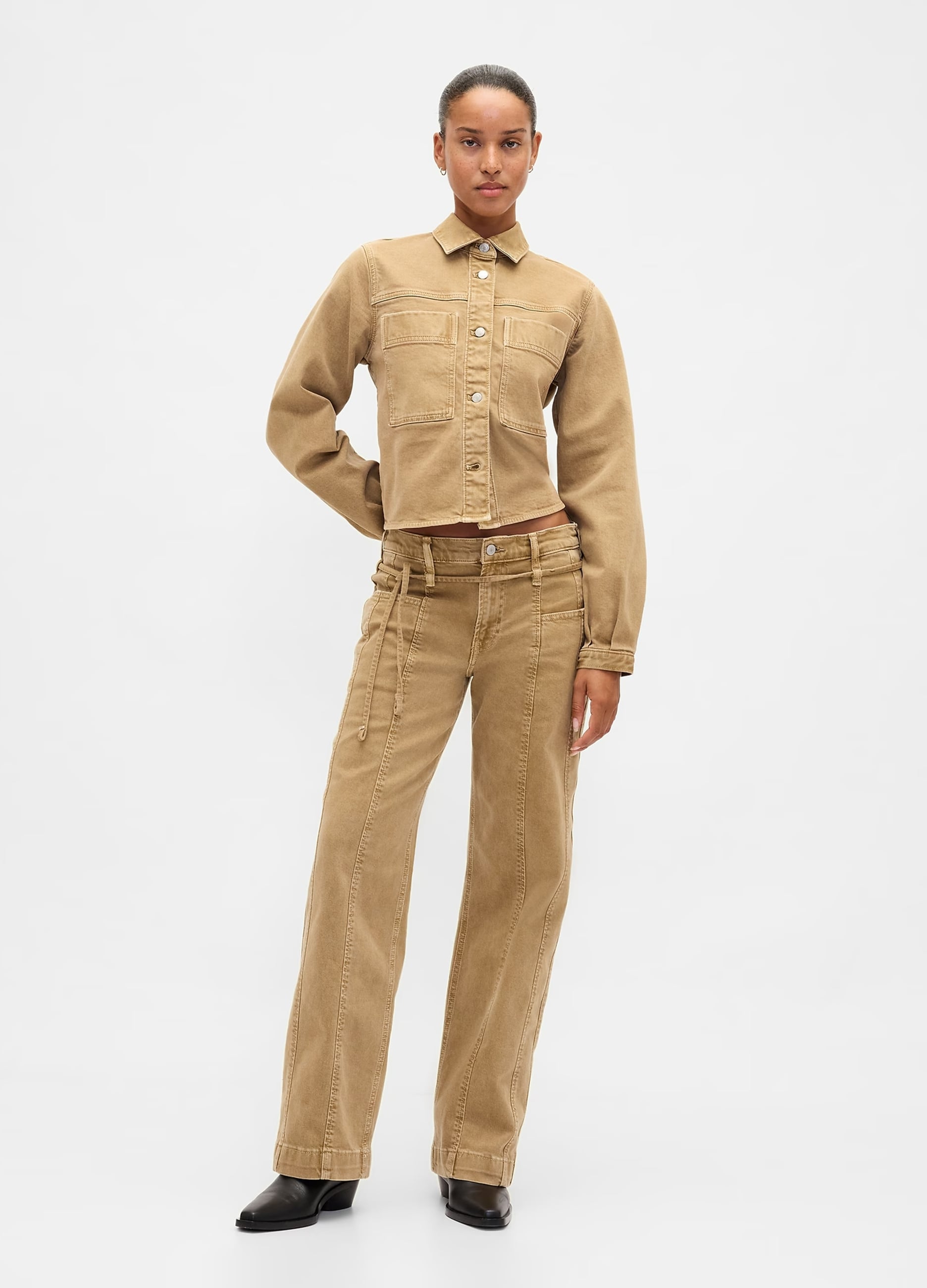 GAP, Jeans Wide Leg In Cotone Elasticizzato, Donna, Beige, Taglia: 38 REGULAR
