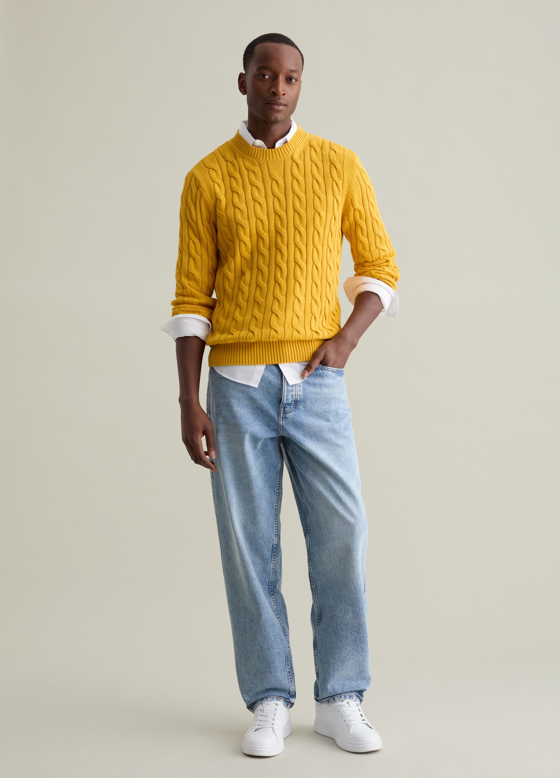 PIOMBO, Pullover Con Lavorazione A Treccia, Uomo, Giallo, Taglia: S