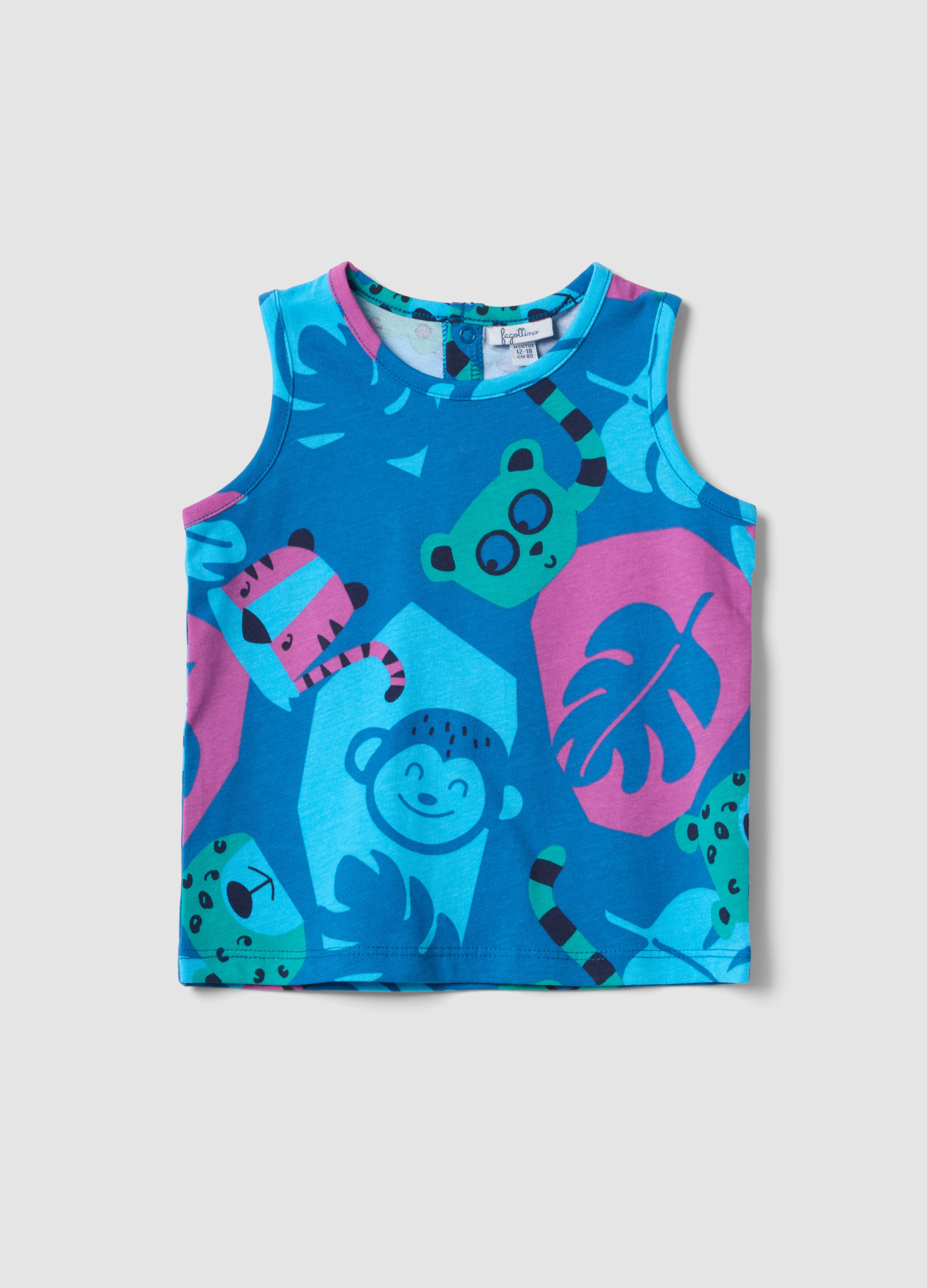 Fagottino, Blaues Tanktop Aus Bio-baumwolle Mit Tropischem Print, Junge, Blu, Größe, 12-18
