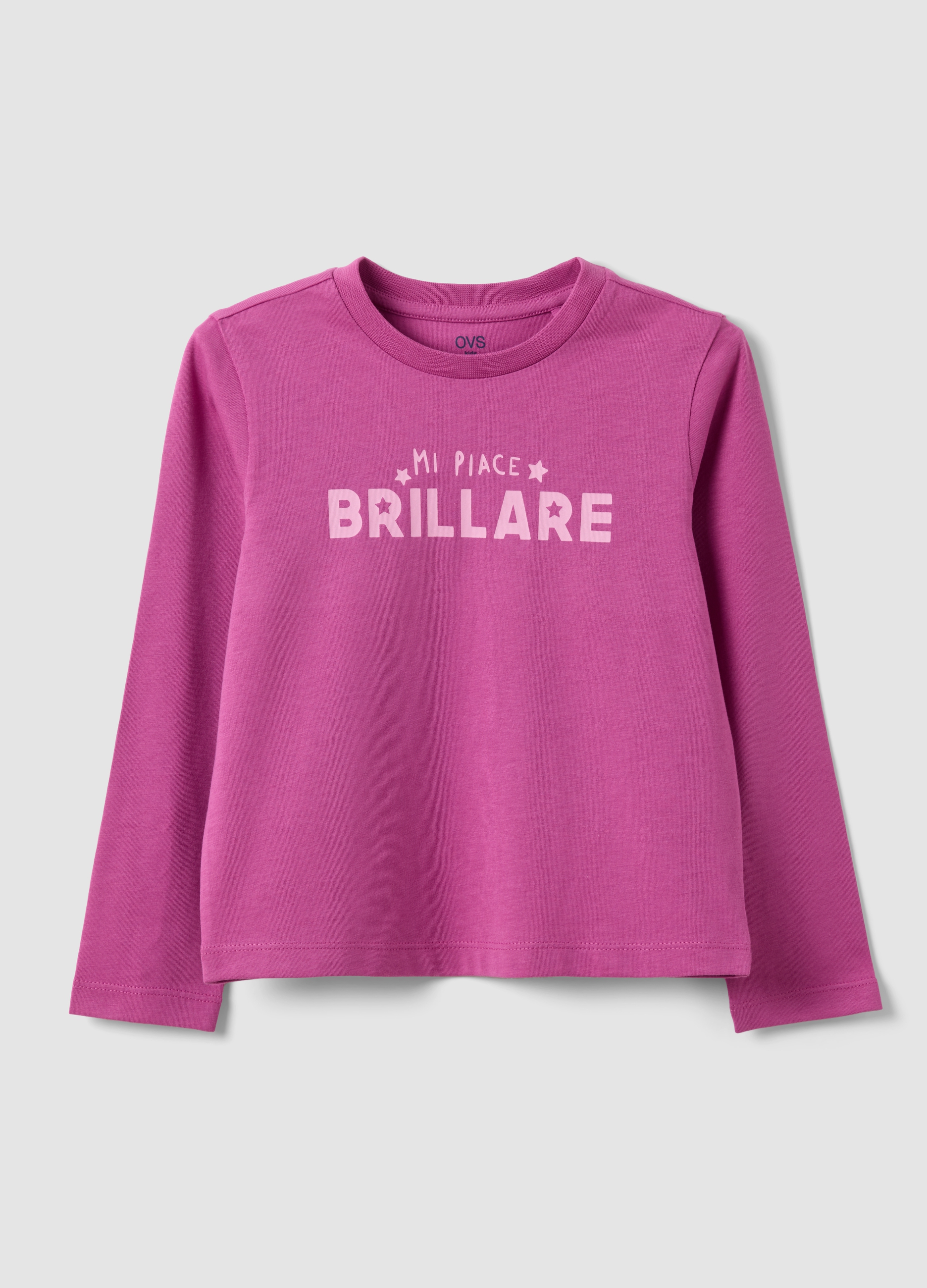 OVS KIDS, T-shirt Rosa In Puro Cotone Organico Con Scritta Frontale Per Bambina, Rosa, Taglia: 6-7