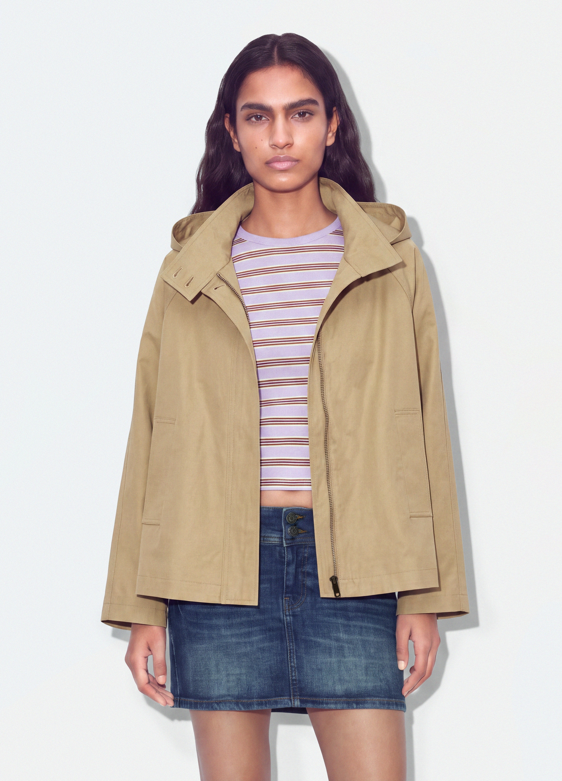 B.ANGEL, Parka Beige In Misto Cotone Con Cappuccio Regular Fit, Donna, Beige, Taglia: L