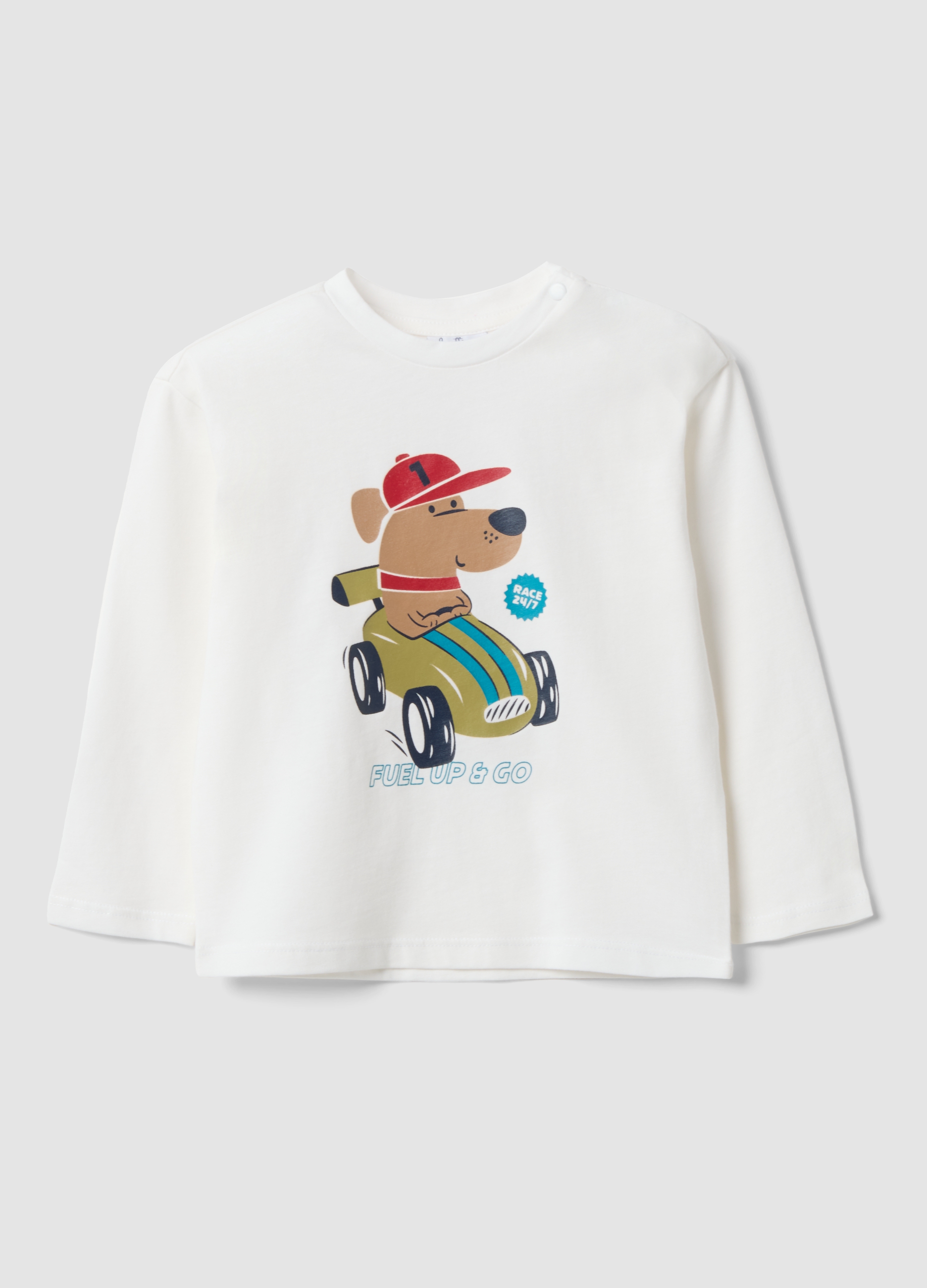 FAGOTTINO, T-shirt Bianca In Puro Cotone Organico Con Cagnolino Per Bimbo, Bambino, Bianco, Taglia: 18-24