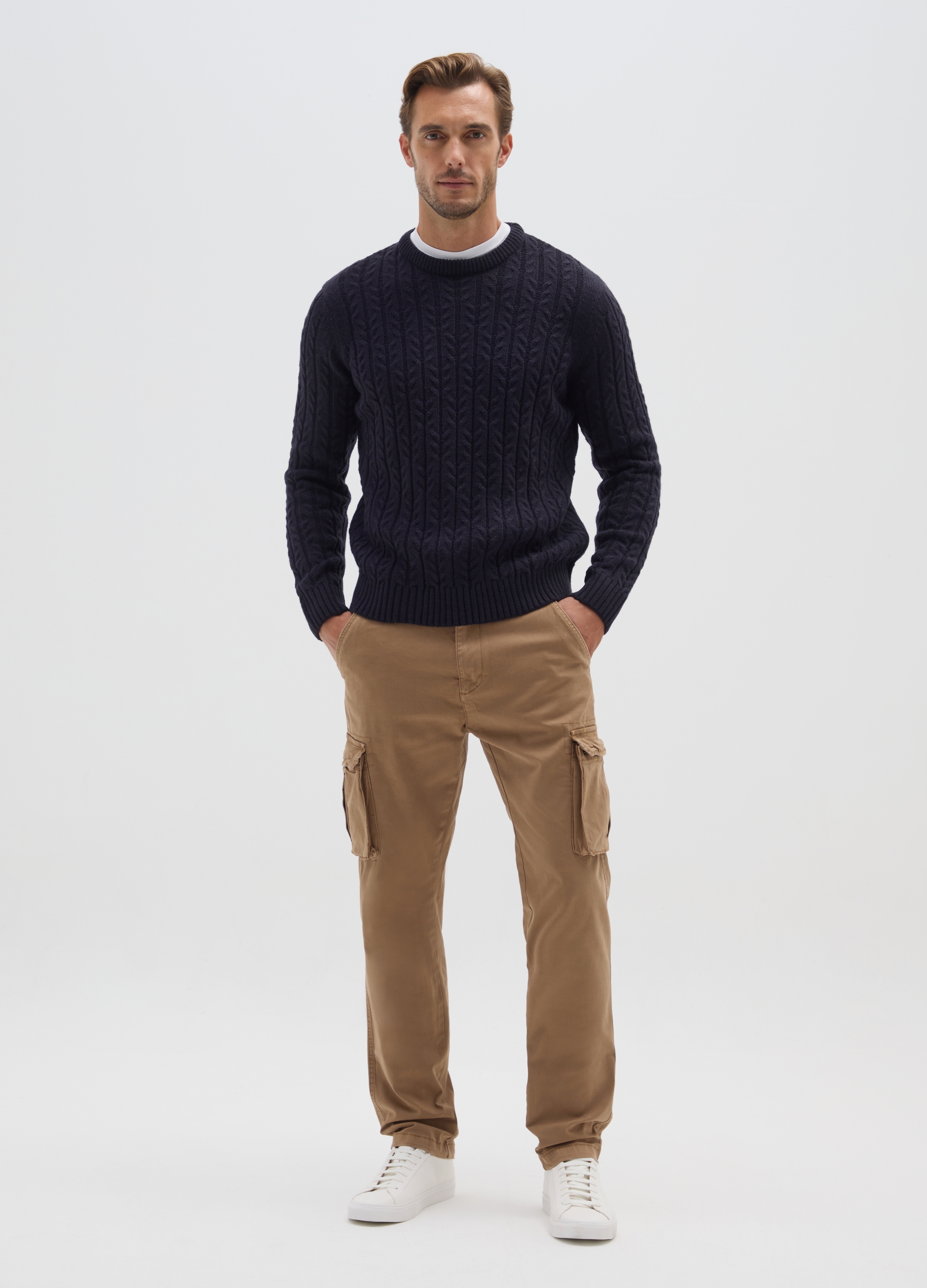 Pantalones Cargo Marrones De Corte Ajustado En Algodón Elástico, Hombre, Marrón oscuro, Talla: 48