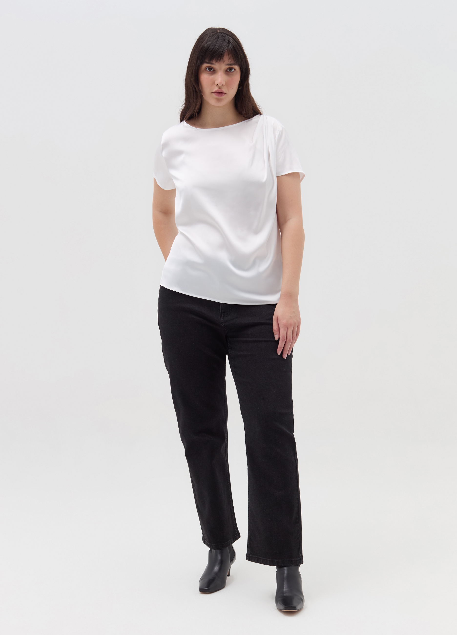 MYA, Blusa In Tessuto Combinato Curvy, Donna, Bianco, Taglia: M