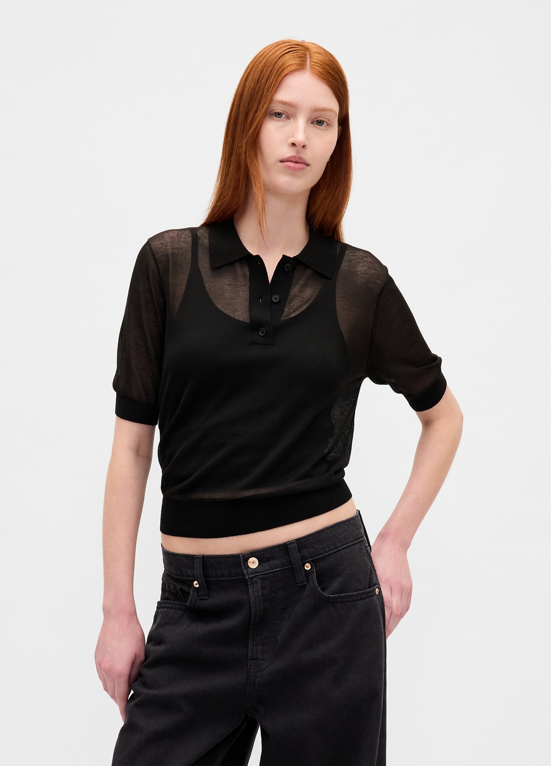 GAP, Polo Con Trasparenze, Donna, Nero, Taglia: S
