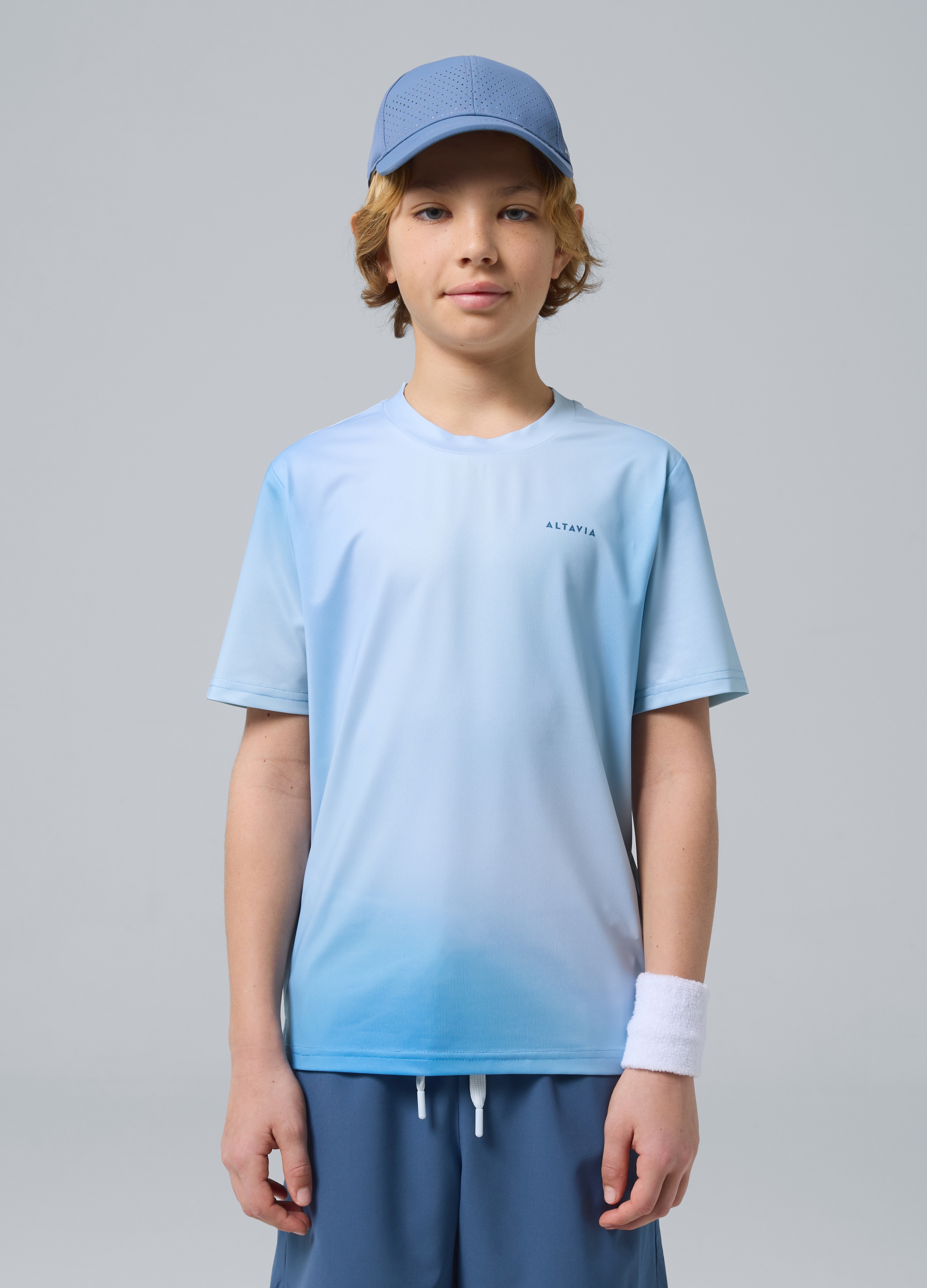 ALTAVIA COURT, T-shirt Sportiva Azzurra In Tessuto Tecnico Elasticizzato Con Effetto Tie-dye Per Bambino Altavia Court, Azzurro, Taglia: 10-11