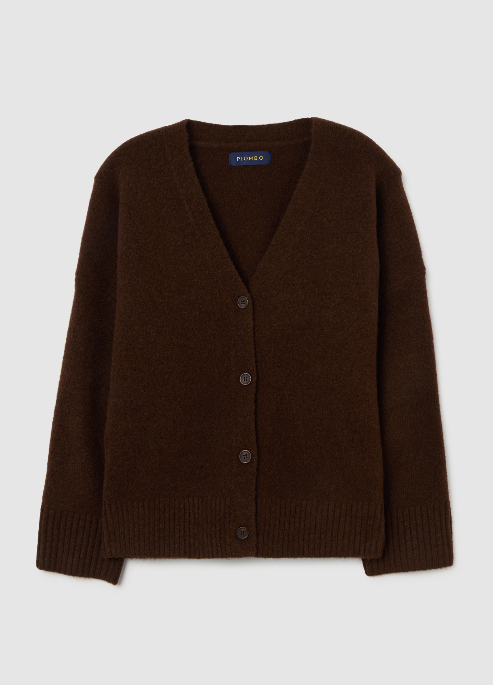 PIOMBO, Cardigan Marrone Vestibilità Over Con Scollo A V E Bottoni, Mujer, Marrón claro, Talla: 36