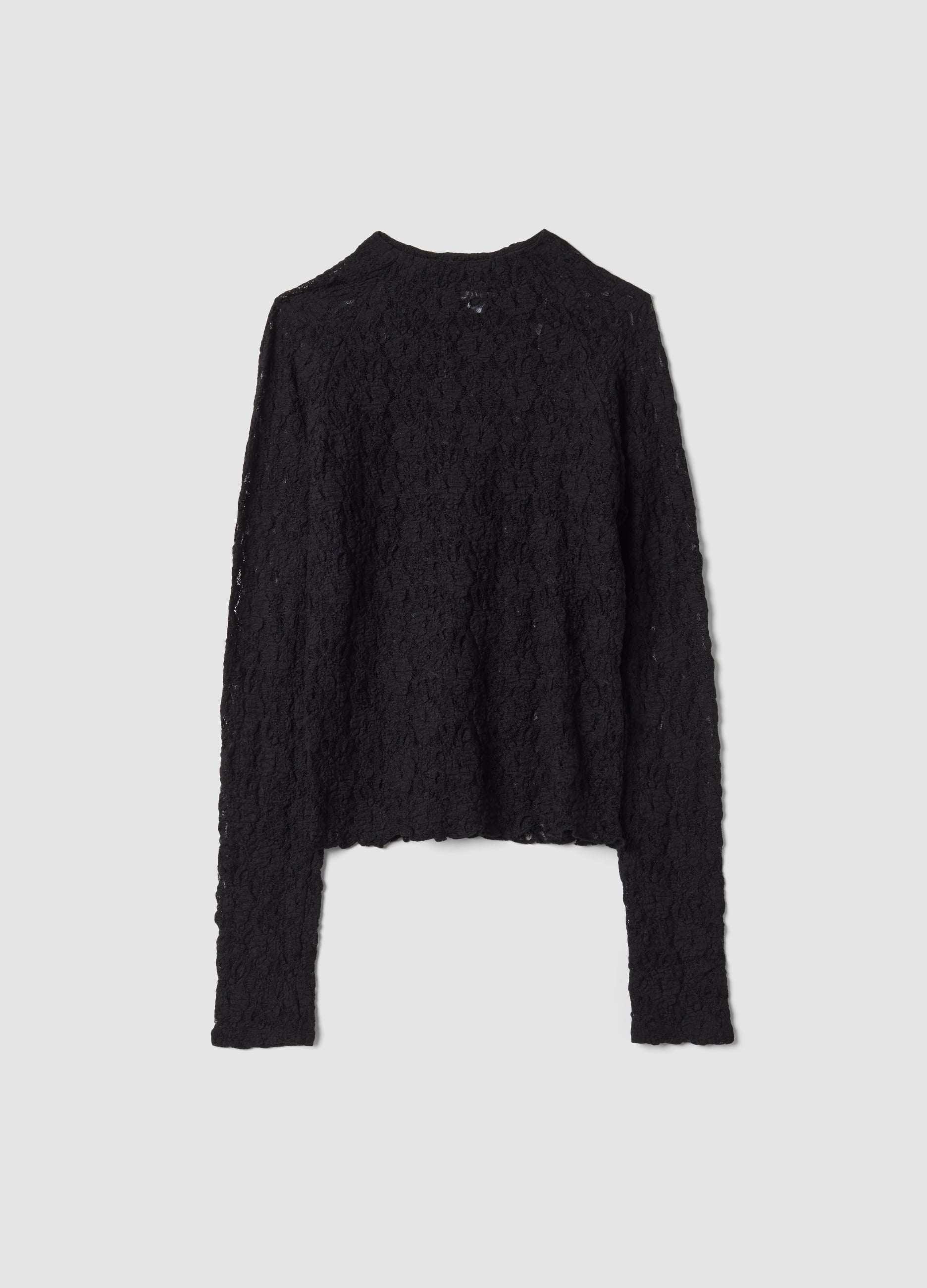 B.ANGEL, T-shirt Nera In Tessuto Elasticizzato Traforato Con Colletto Rialzato, Donna, Nero, Taglia: S