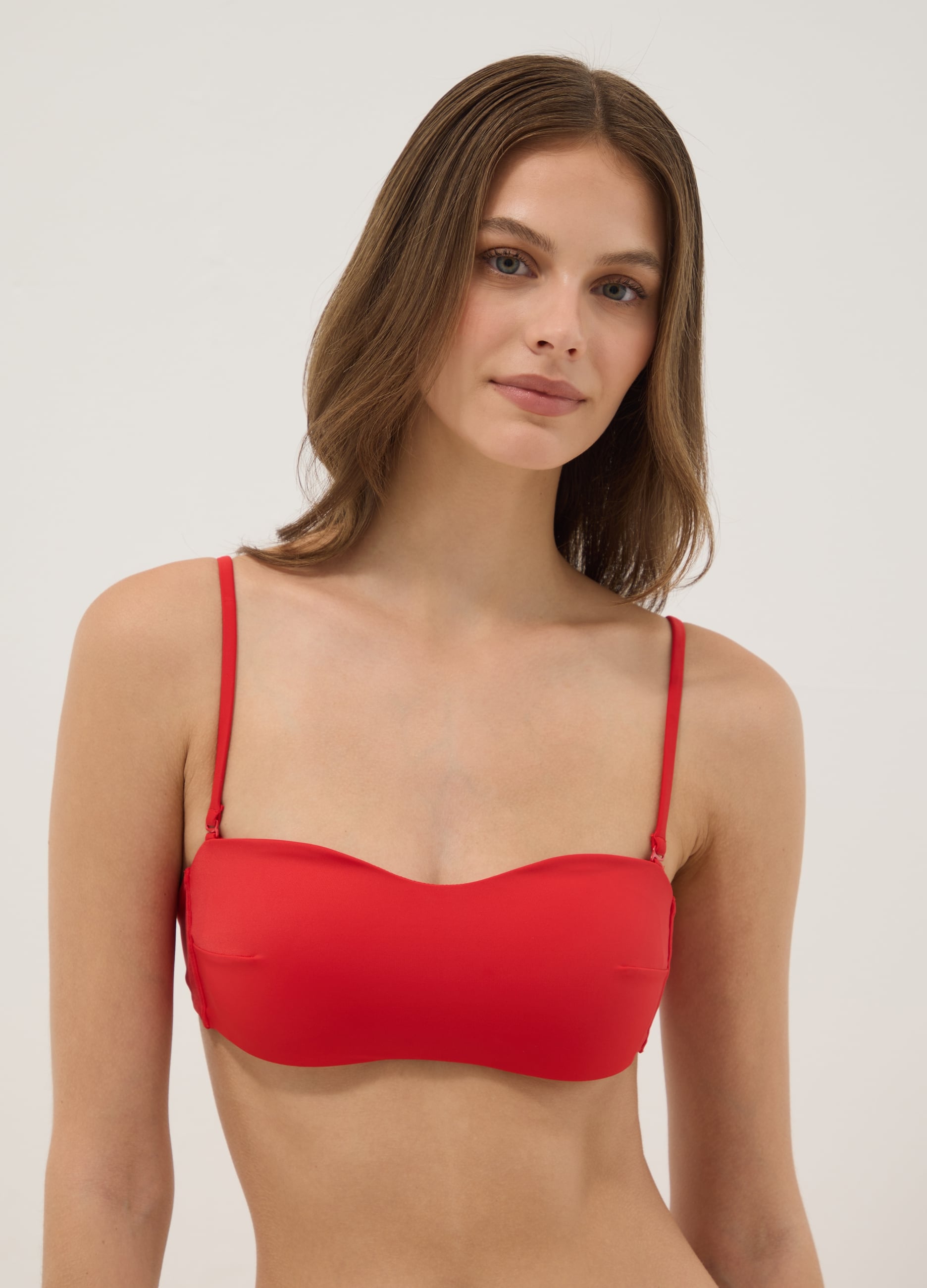Ovs Mujer Rojo Top De Bikini Bandeau En Tejido Elástico, Talla: 3