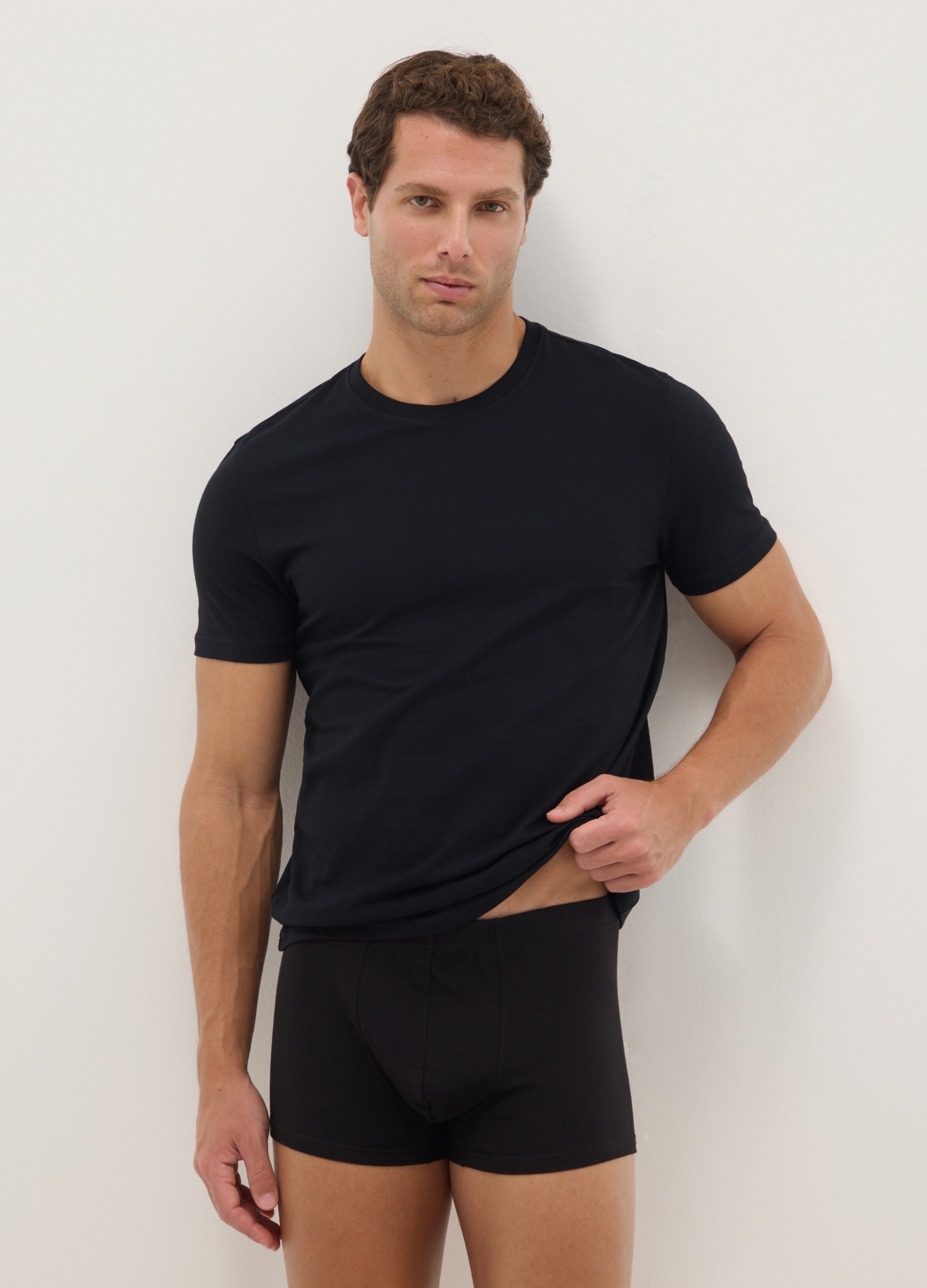 Pack Doble De Camisetas Negras En Algodón Puro Corte Regular, Hombre, Gunmetal, Talla: 38