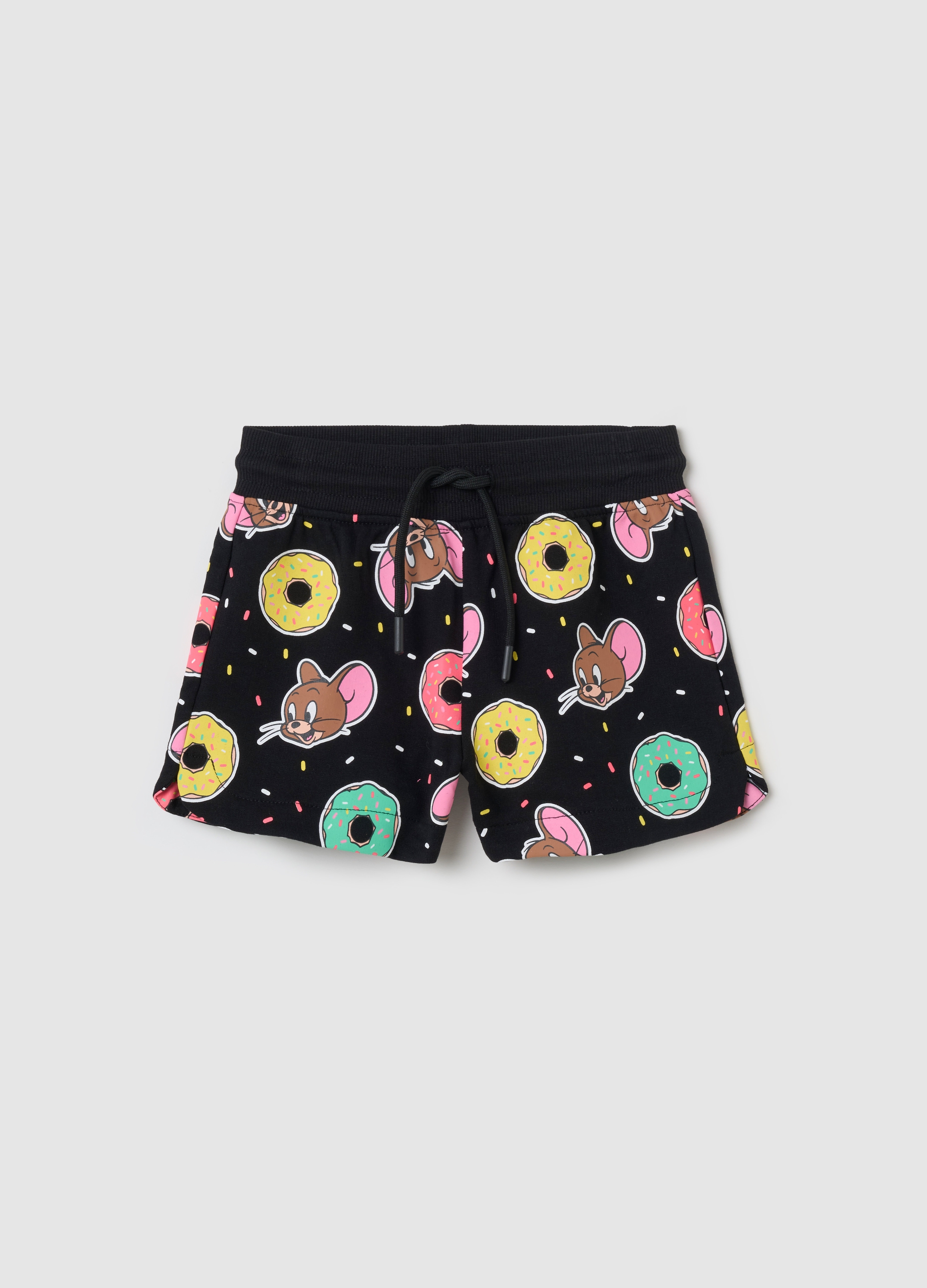 OVS, Shorts Con Coulisse Stampa Jerry E Donuts, Bambina, Nero, Taglia: 3-4