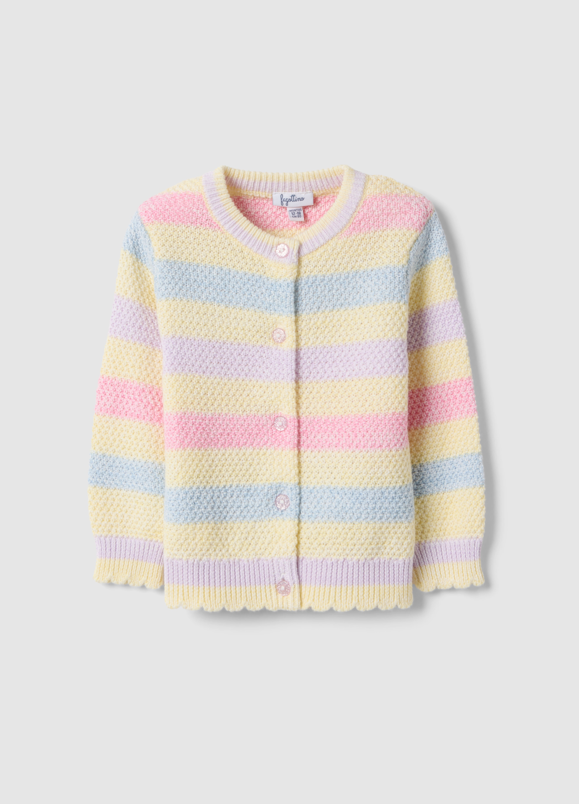 FAGOTTINO, Cardigan In Puro Cotone A Righe Multicolor Da Bimba Regular Fit, Niña, Amarillo/Rosa, Talla: 24-30