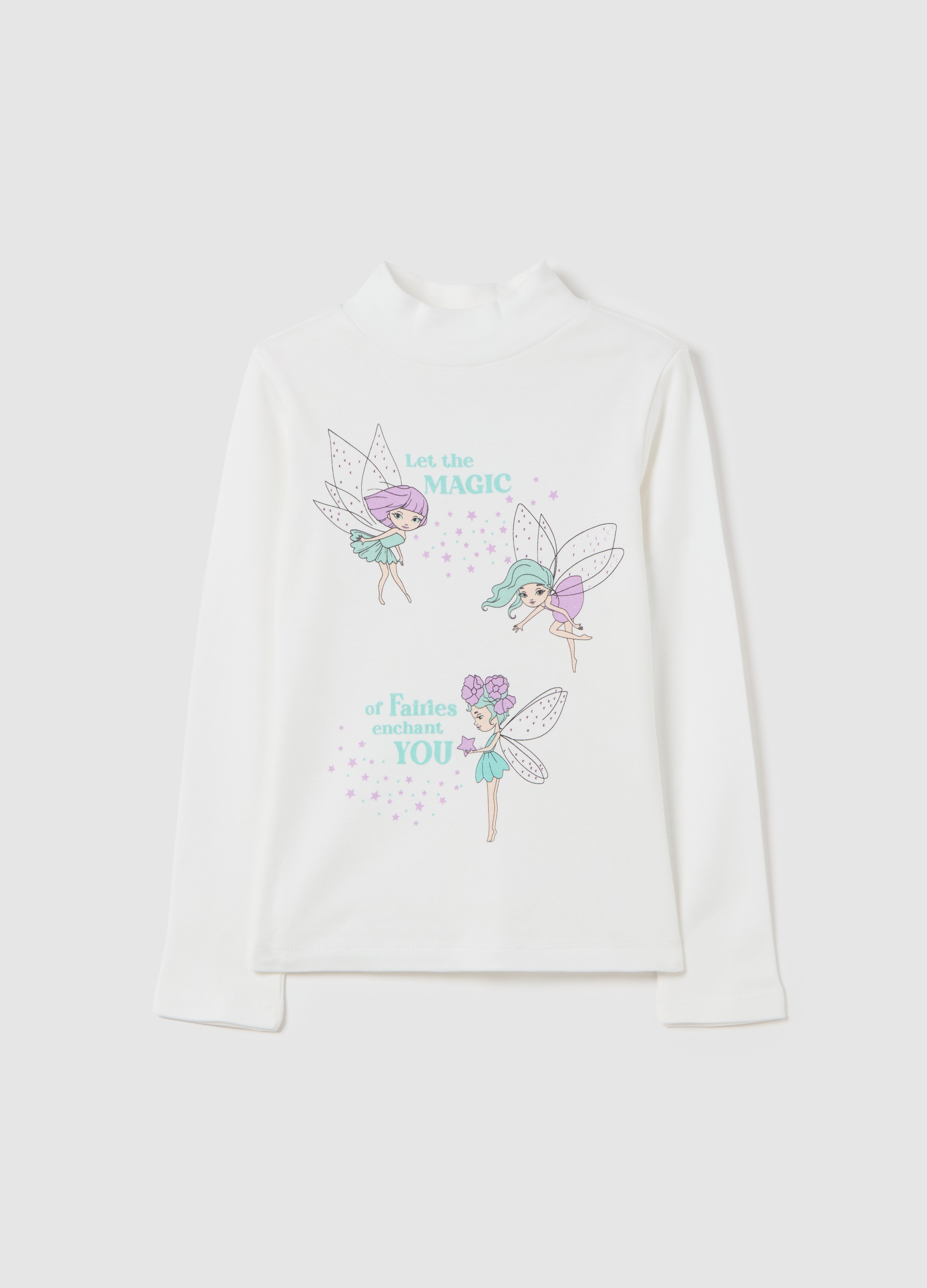 OVS KIDS, T-shirt Mock Neck Con Stampa E Strass, Bambina, Bianco, Taglia: 8-9