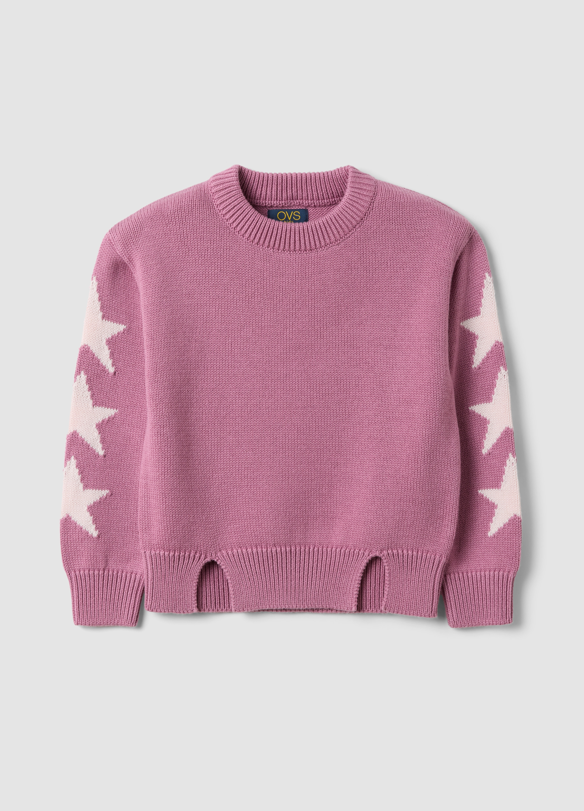 OVS KIDS, Maglia Rosa In Misto Cotone Con Stelle Jacquard Per Bambina, Rosa, Taglia: 4-5