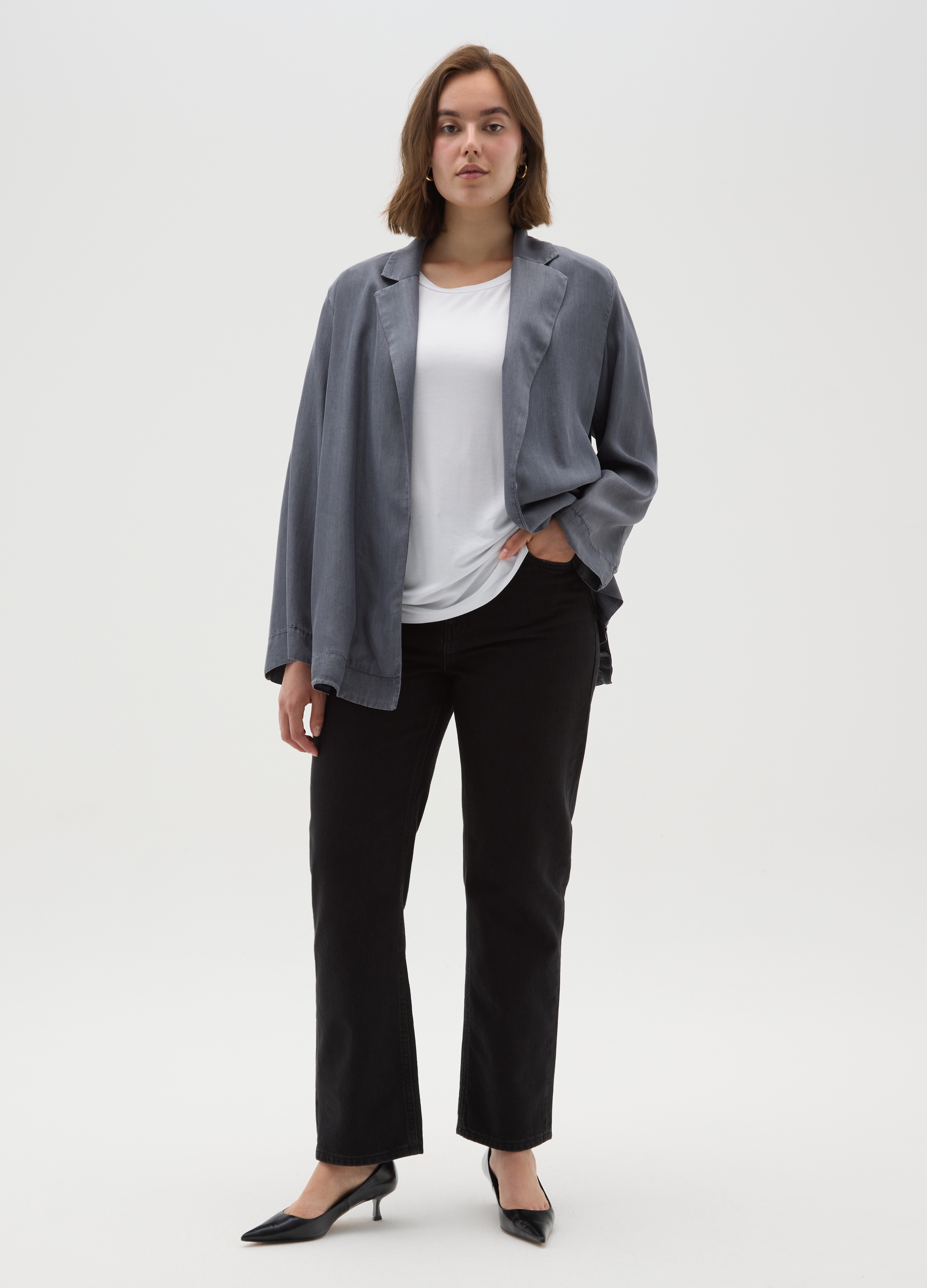 MYA, Blazer Da Donna In Puro Lyocell Grigio Regular Fit, Grigio, Taglia: S
