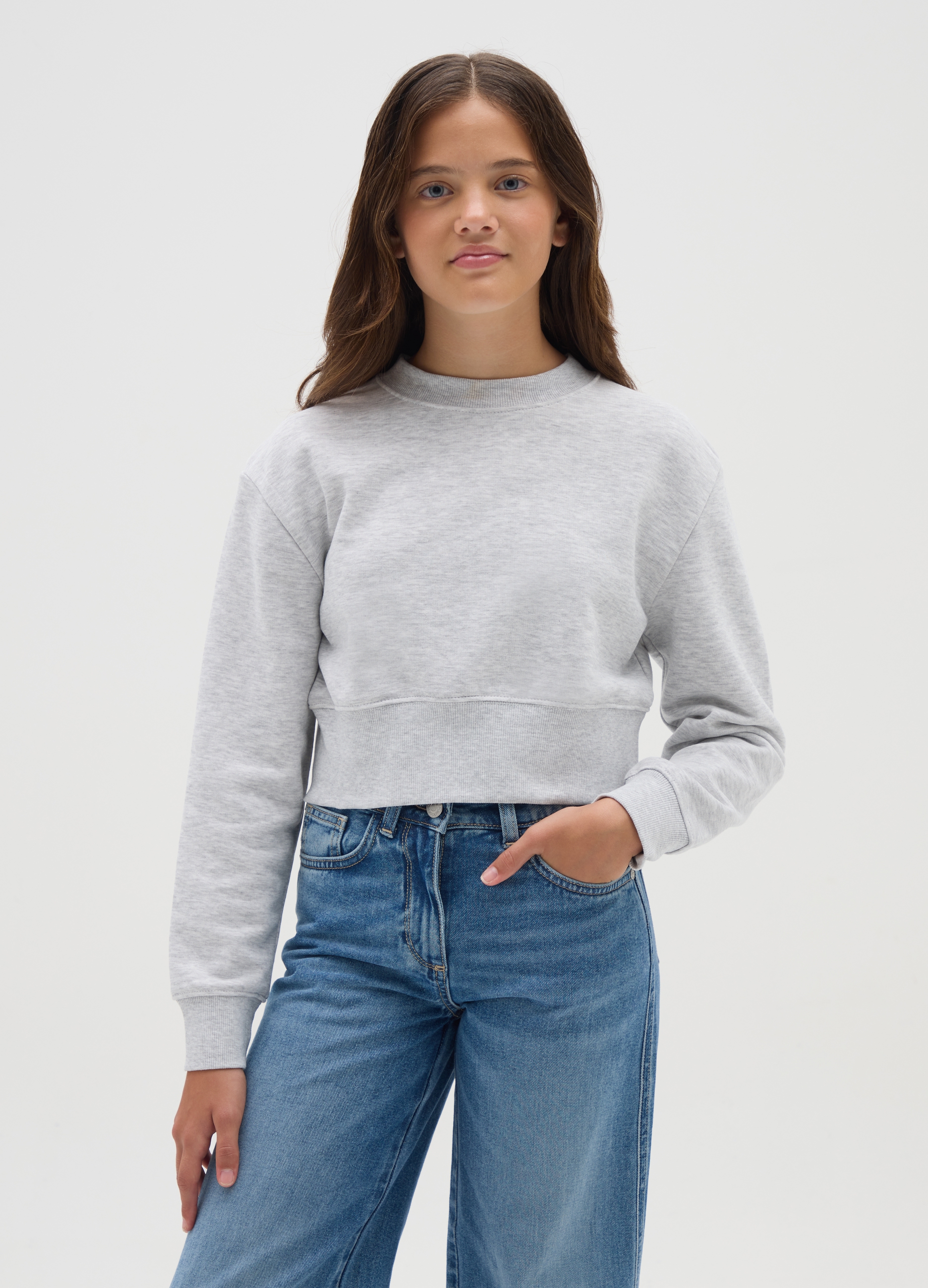 Sudadera Gris Regular Fit De Puro Algodón Para Chicas, Niña, Gris jaspeado, Talla: 10-11