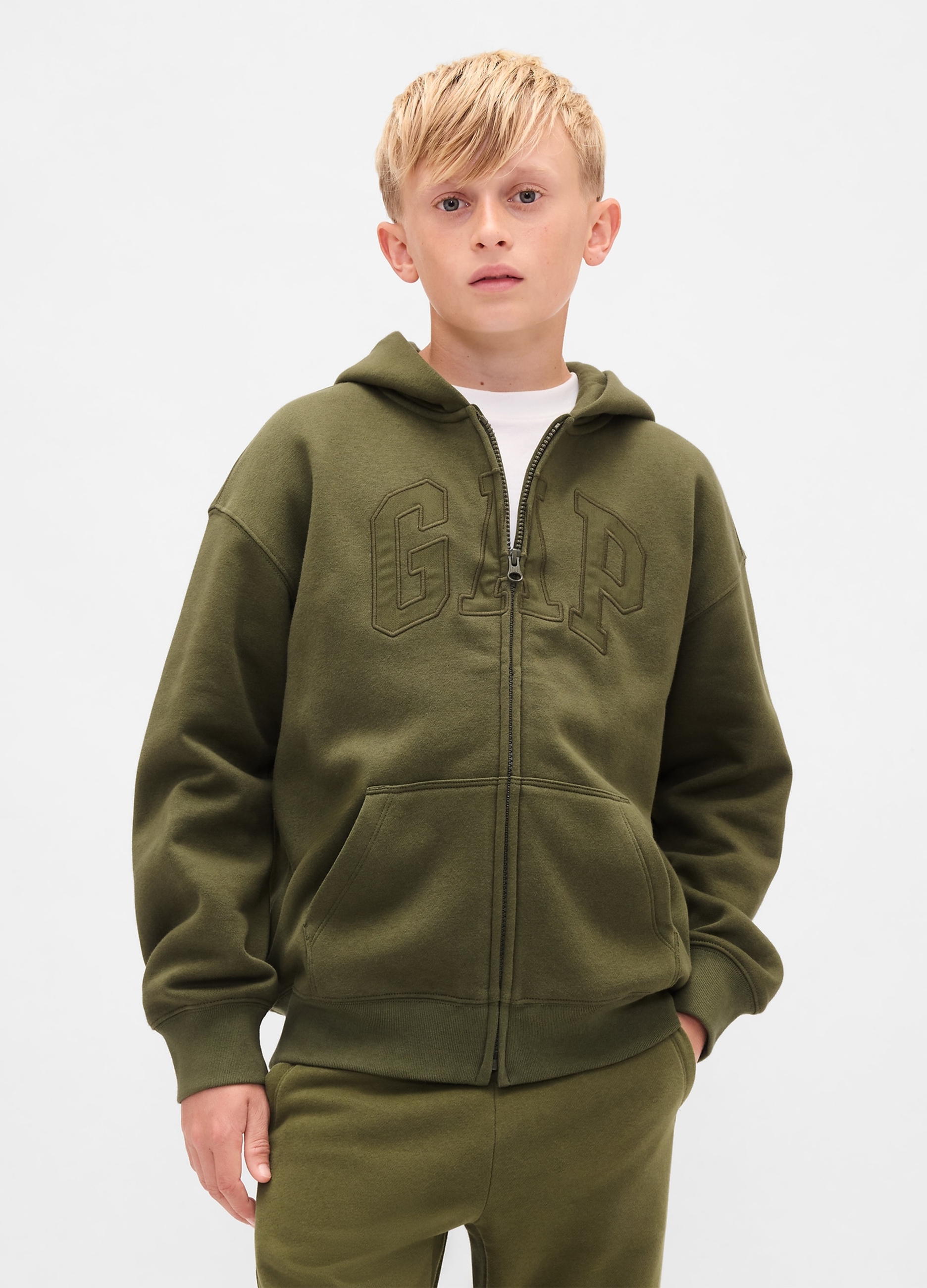 GAP KIDS, Felpa Con Logo Gap, Cappuccio E Zip Intera, Bambino, Verde, Taglia: L/137-145