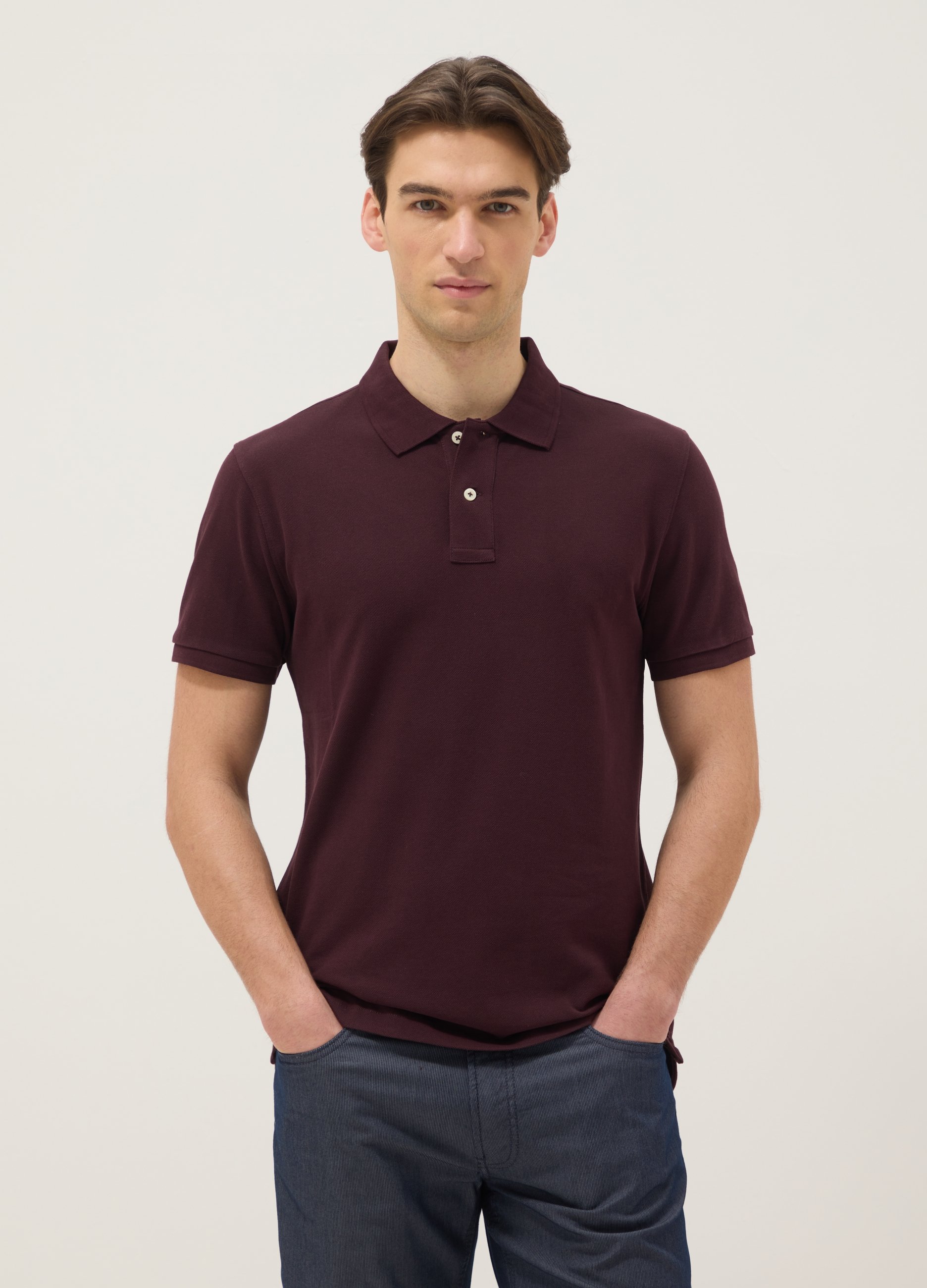 Polo In Puro Cotone Viola Slim Fit, Hombre, Morado oscuro, Talla: L