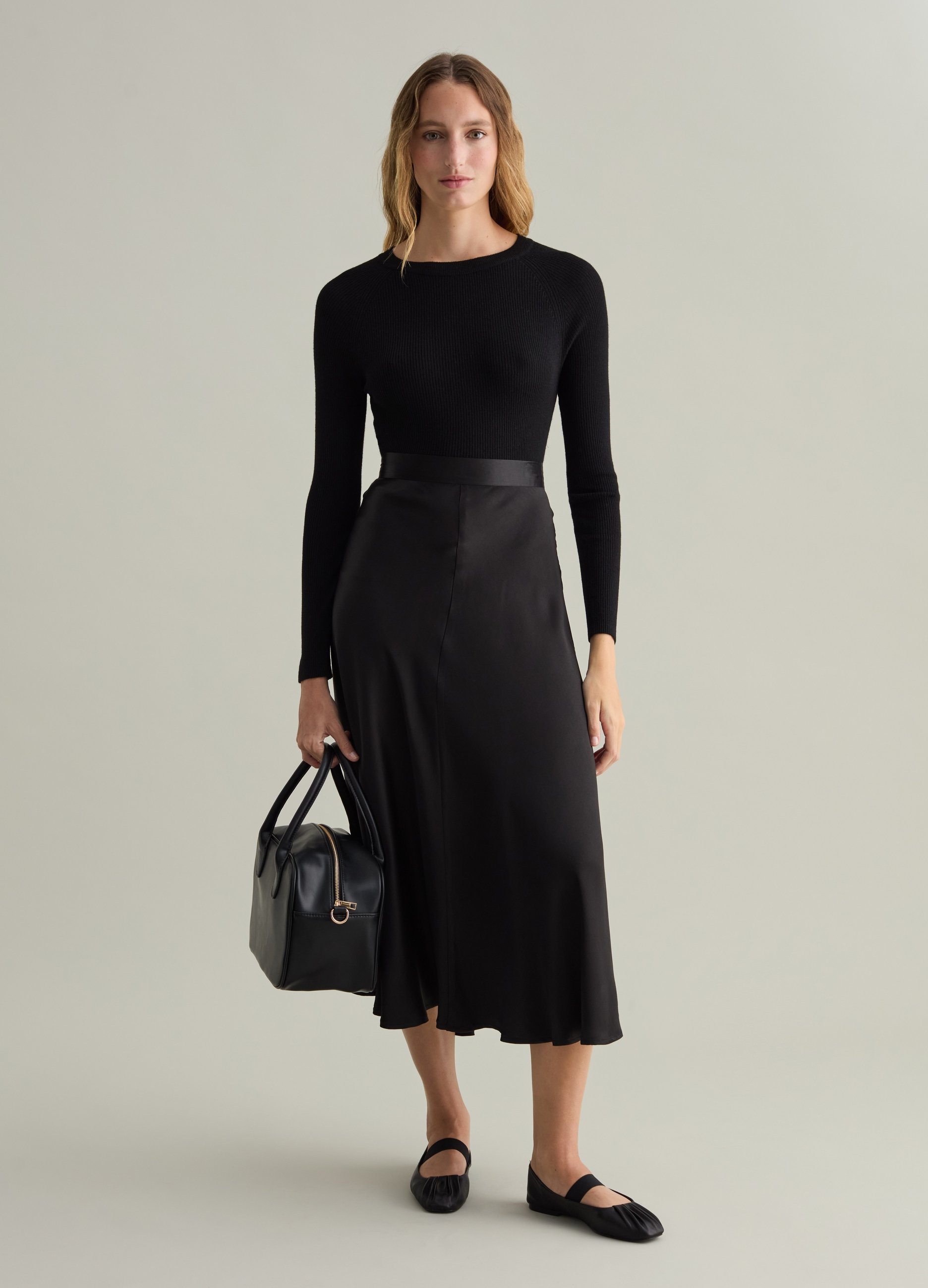 PIOMBO, Maglia A Costine Con Maniche Raglan Contemporary, Donna, Nero, Taglia: XL