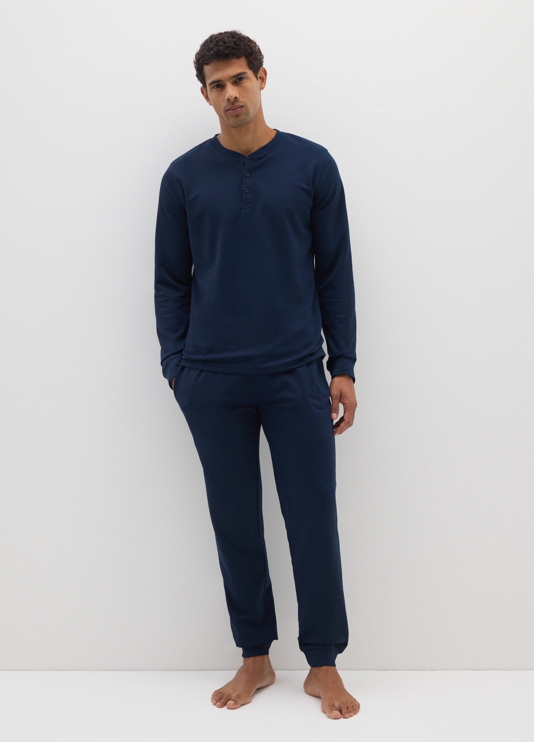 Pigiama In Puro Cotone Blu Regular Fit, Hombre, Azul oscuro, Talla: S