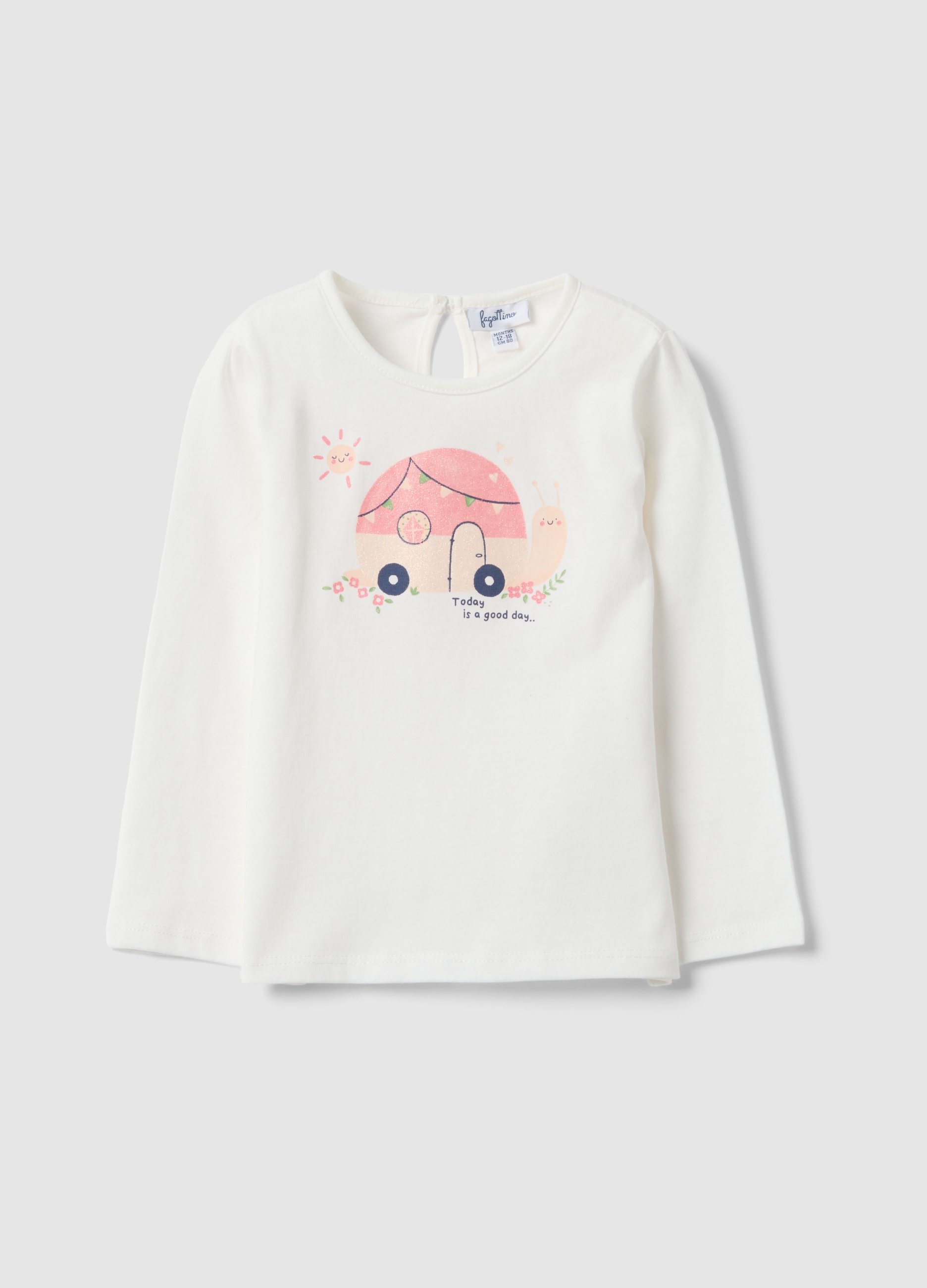 FAGOTTINO, T-shirt A Maniche Lunghe In Puro Cotone Bianca Da Bimba Con Stampe, Niña, Blanco Tiza, Talla: 12-18